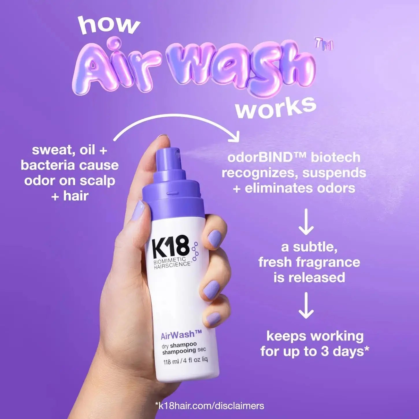 K18 AirWash Dry Shampoo: Odor Control, Fresh Hair, Refreshing Dry Shampoo - Shop Now!
