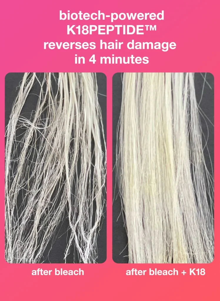 K18 Hair Repair: Before (Bleached, Damaged) & After. K18PEPTIDE™ reverses hair damage in 4 minutes!
