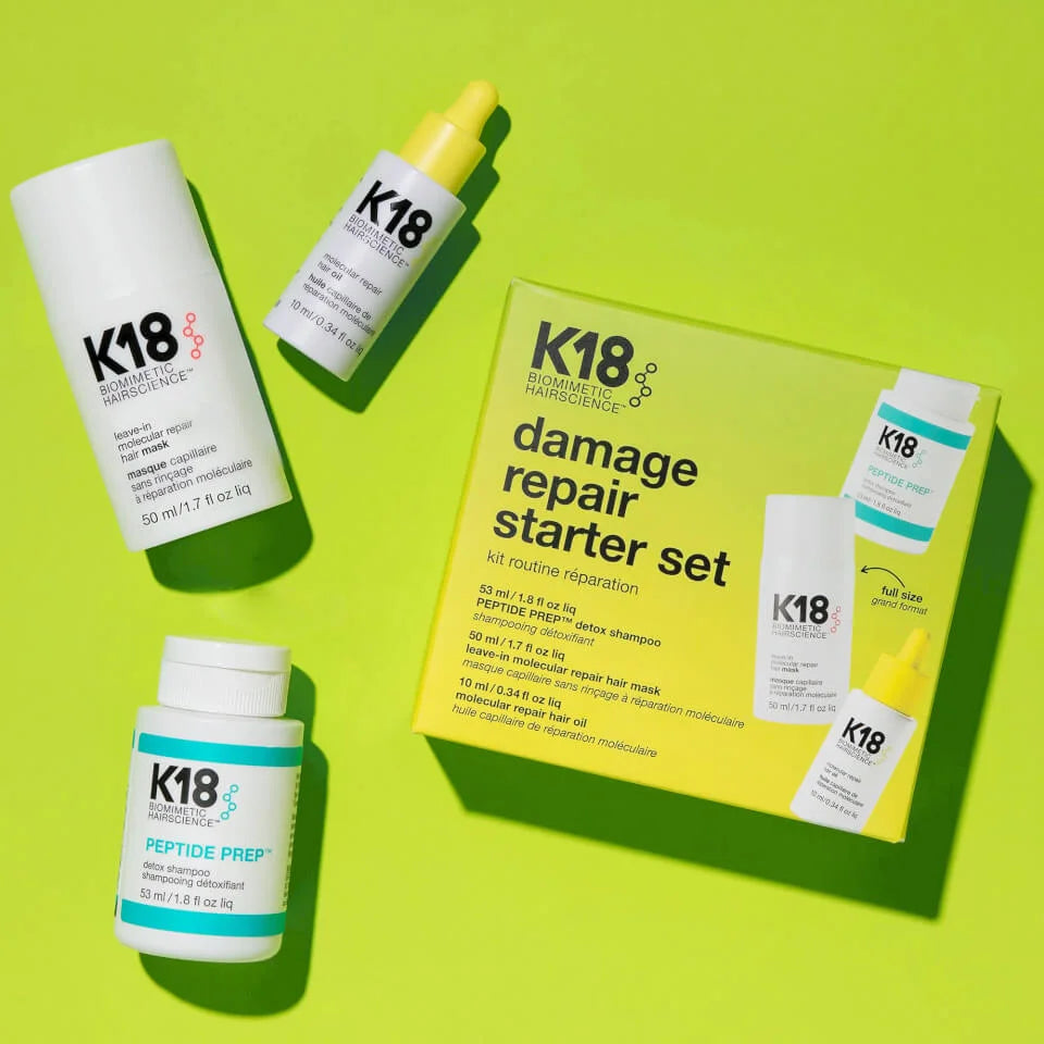 K18 Damage Repair Starter Set: Hair Mask, Shampoo & Oil. K18 Hair Care Products.