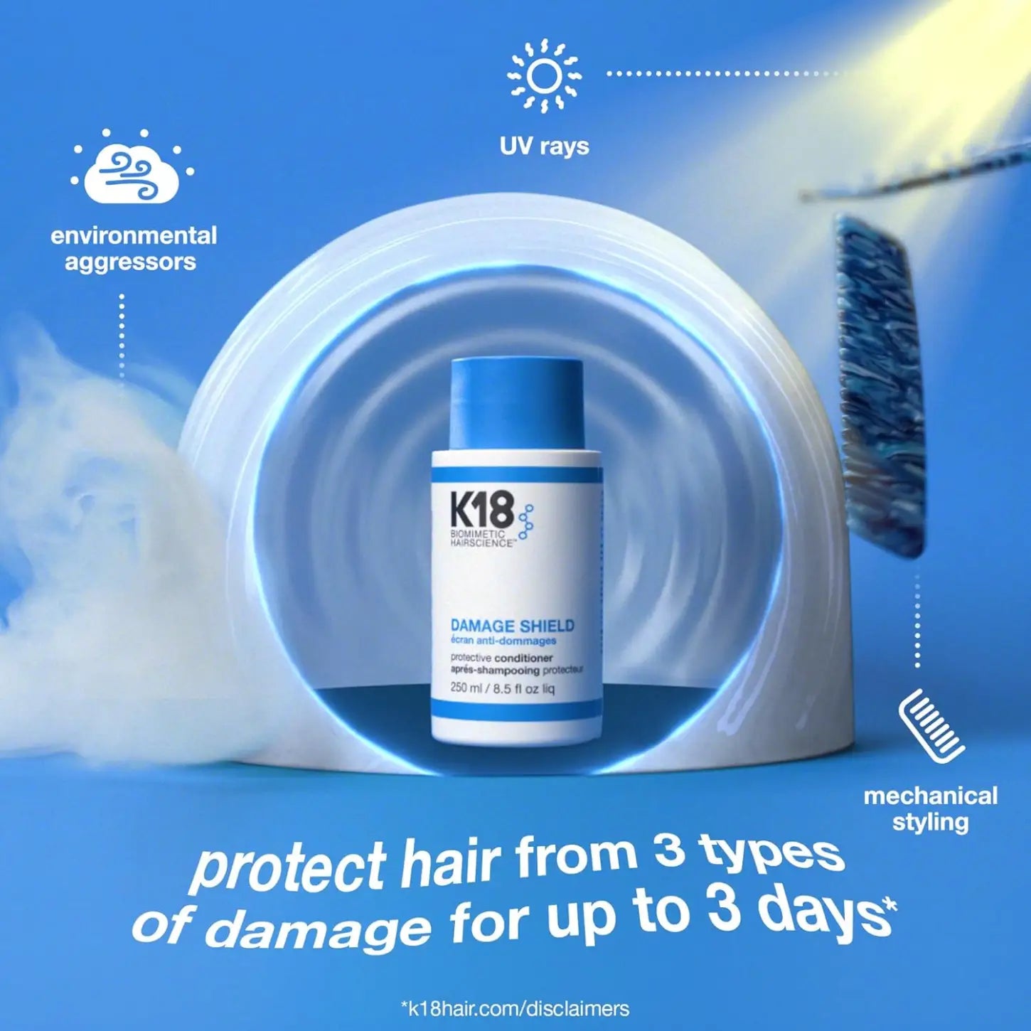 K18 Damage Shield: Protect from UV, environmental & styling damage. Hair Protection.