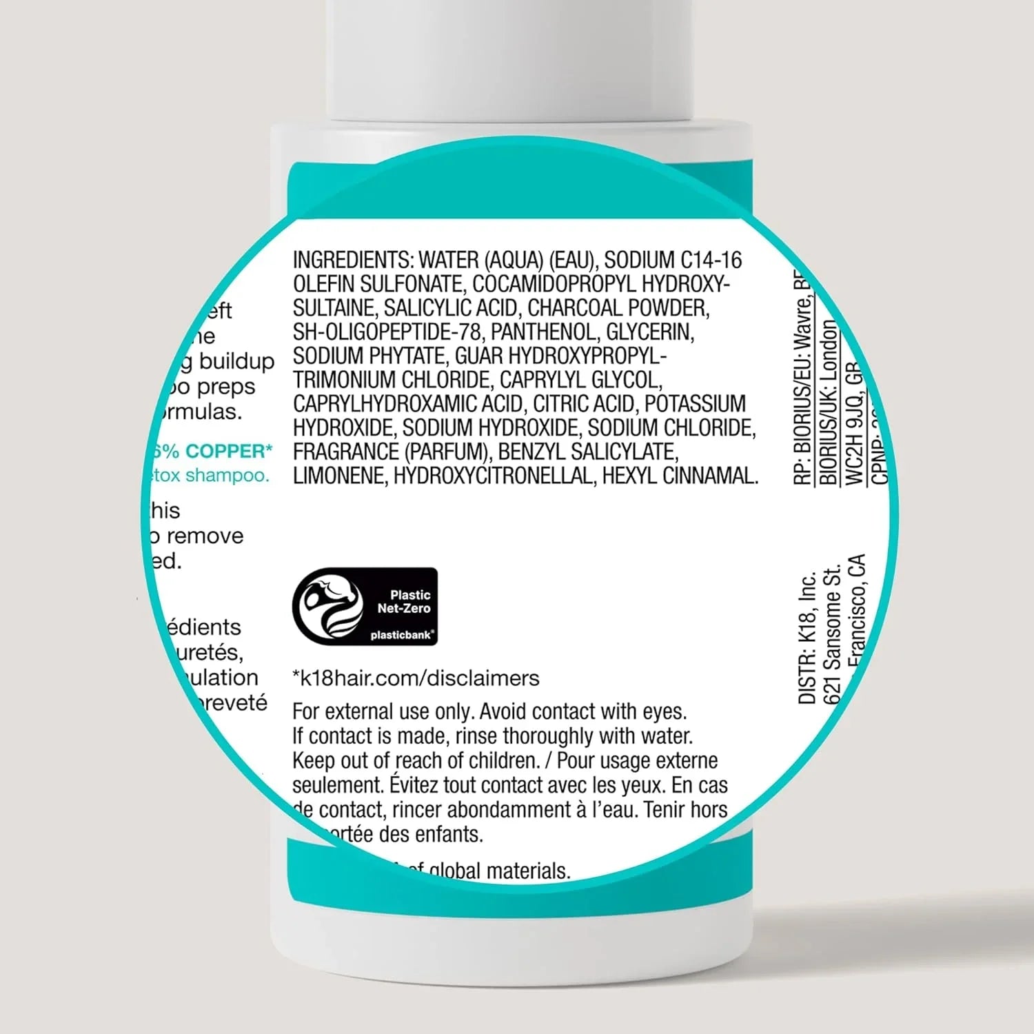 K18 Detox Shampoo ingredients list. K18 hair product details.