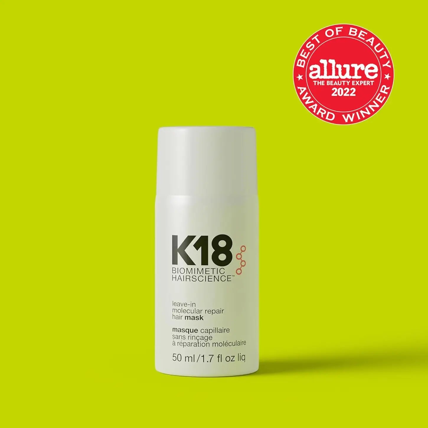 K18 Leave In Molecular Hair Repair Mask in a sleek bottle, ideal for damaged hair restoration