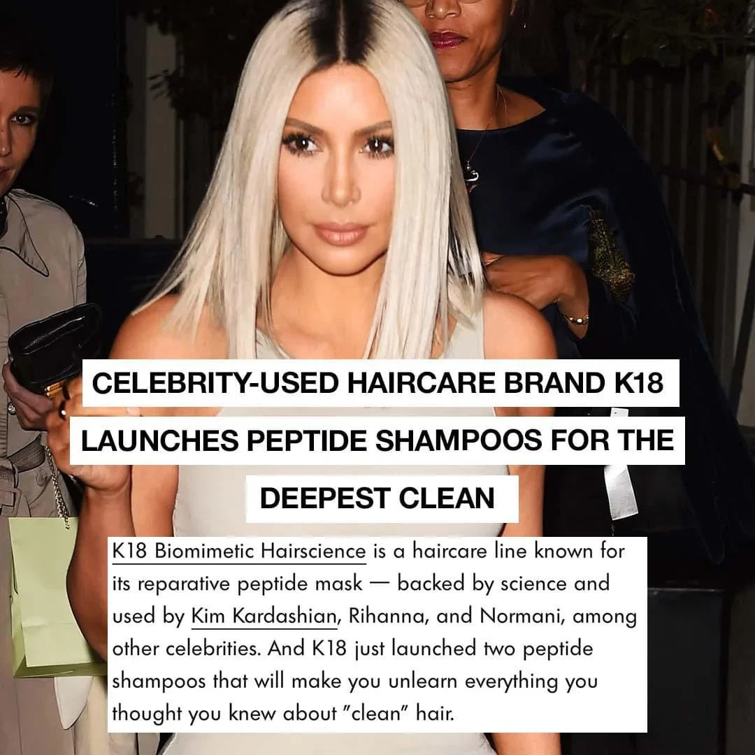 K18 peptide shampoo featuring Kim Kardashian: Celebrity haircare for deepest clean & hair repair.