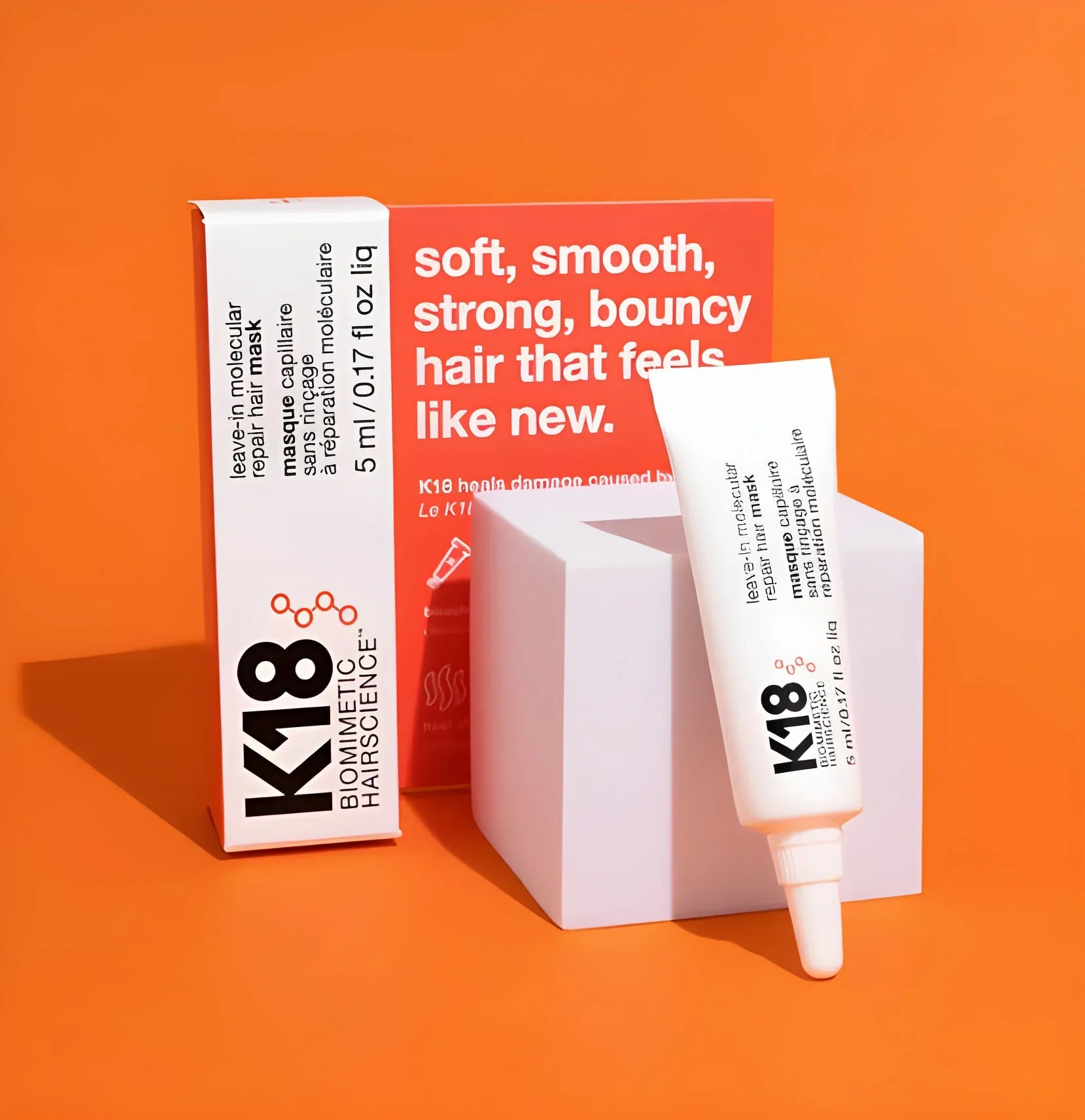 K18 Leave-In Molecular Repair Hair Mask: Restore smooth, healthy hair with this leave-in treatment. K18 product.