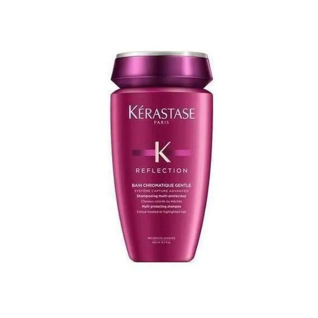 Magenta bottle of Kérastase Bain Chromatique Gentle Sulfate-Free shampoo for color-treated hair