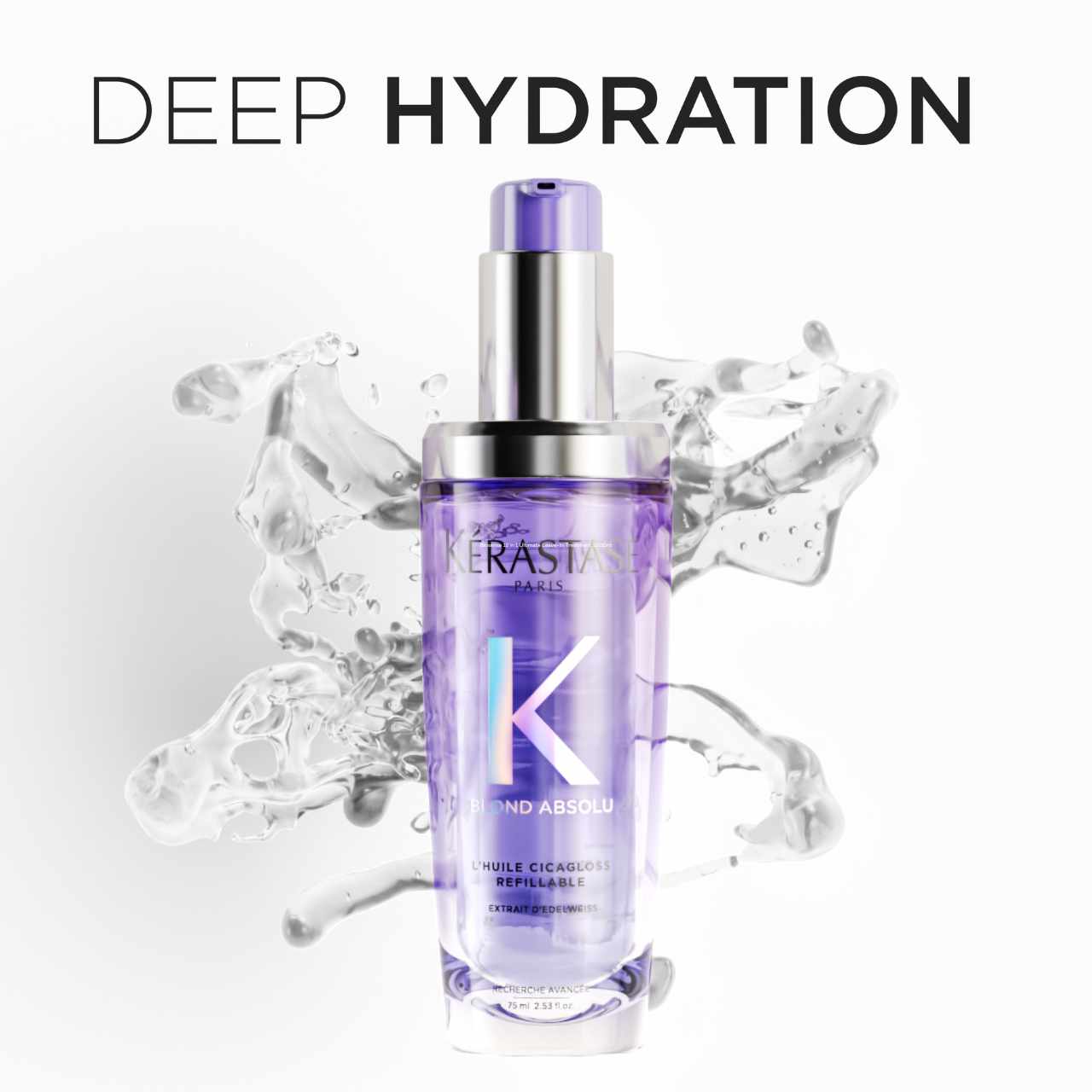 Kérastase Blond Absolu Cicagloss Hydrating Hair Oil 75ml delivers deep hydration and shine for bleached hair recovery.