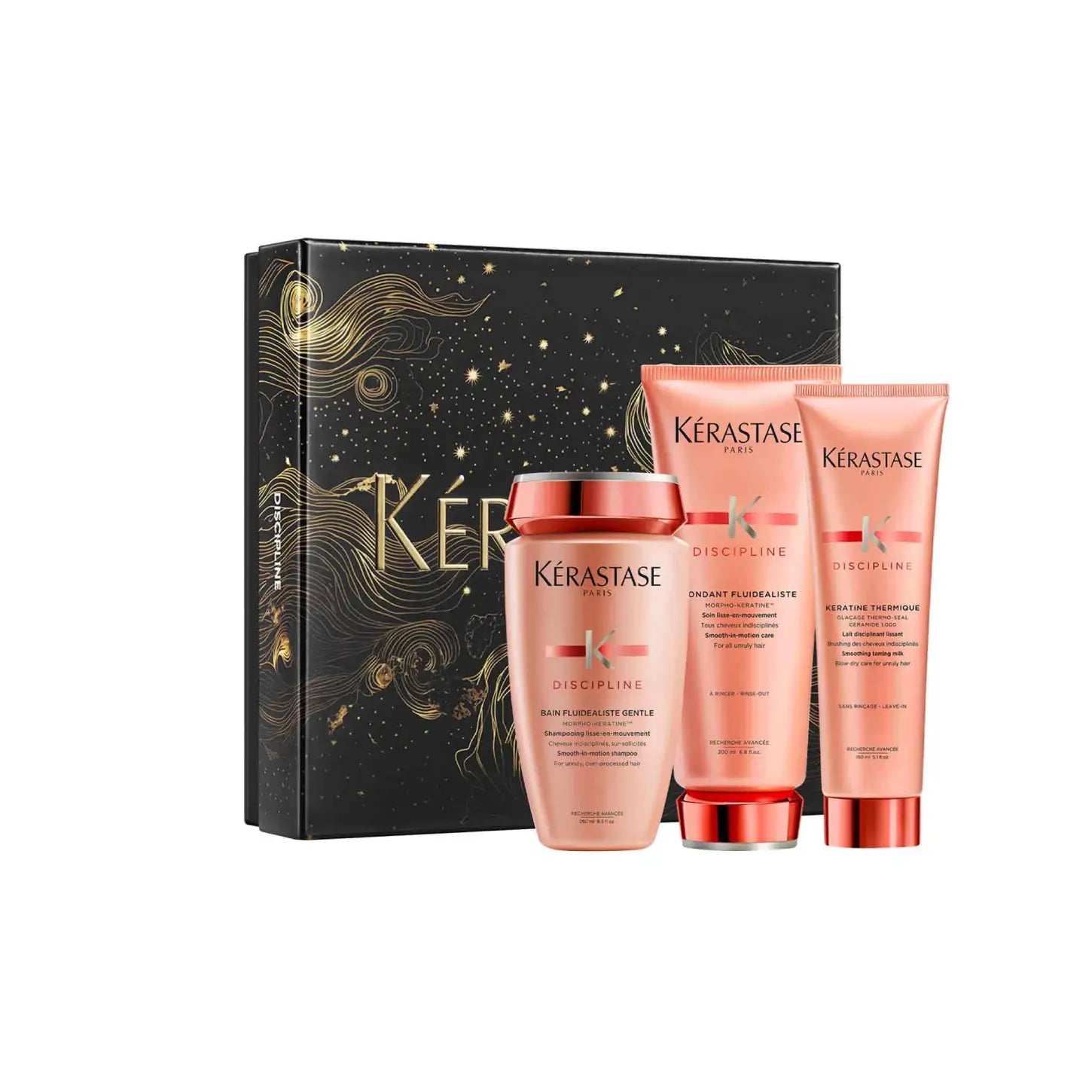 Kérastase Discipline Hair Care Gift Set: Shampoo, Conditioner, Heat Protectant for Frizz Control and Smooth Hair