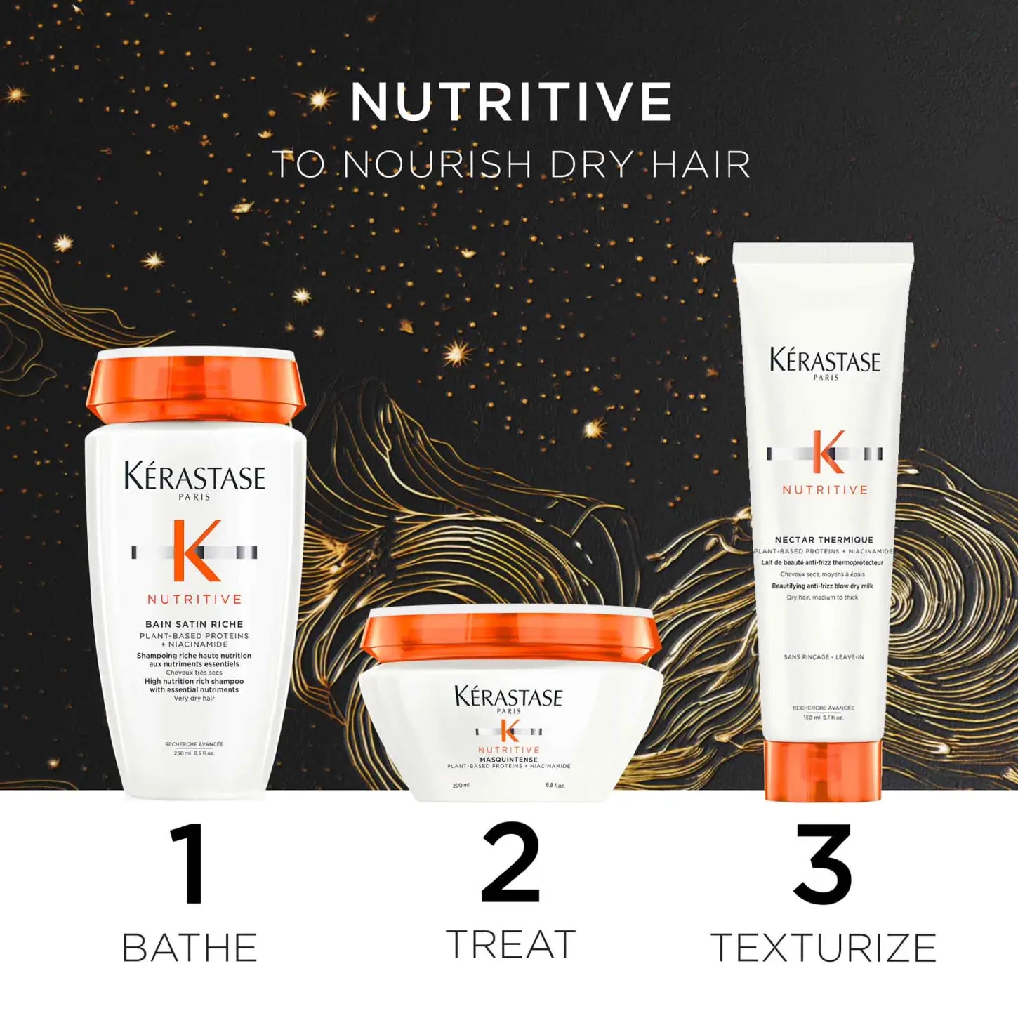 Kérastase Nutritive Hair Care Set: Shampoo, Mask & Leave-In Treatment for Dry Hair. Moisturizing & Shine Boosting!