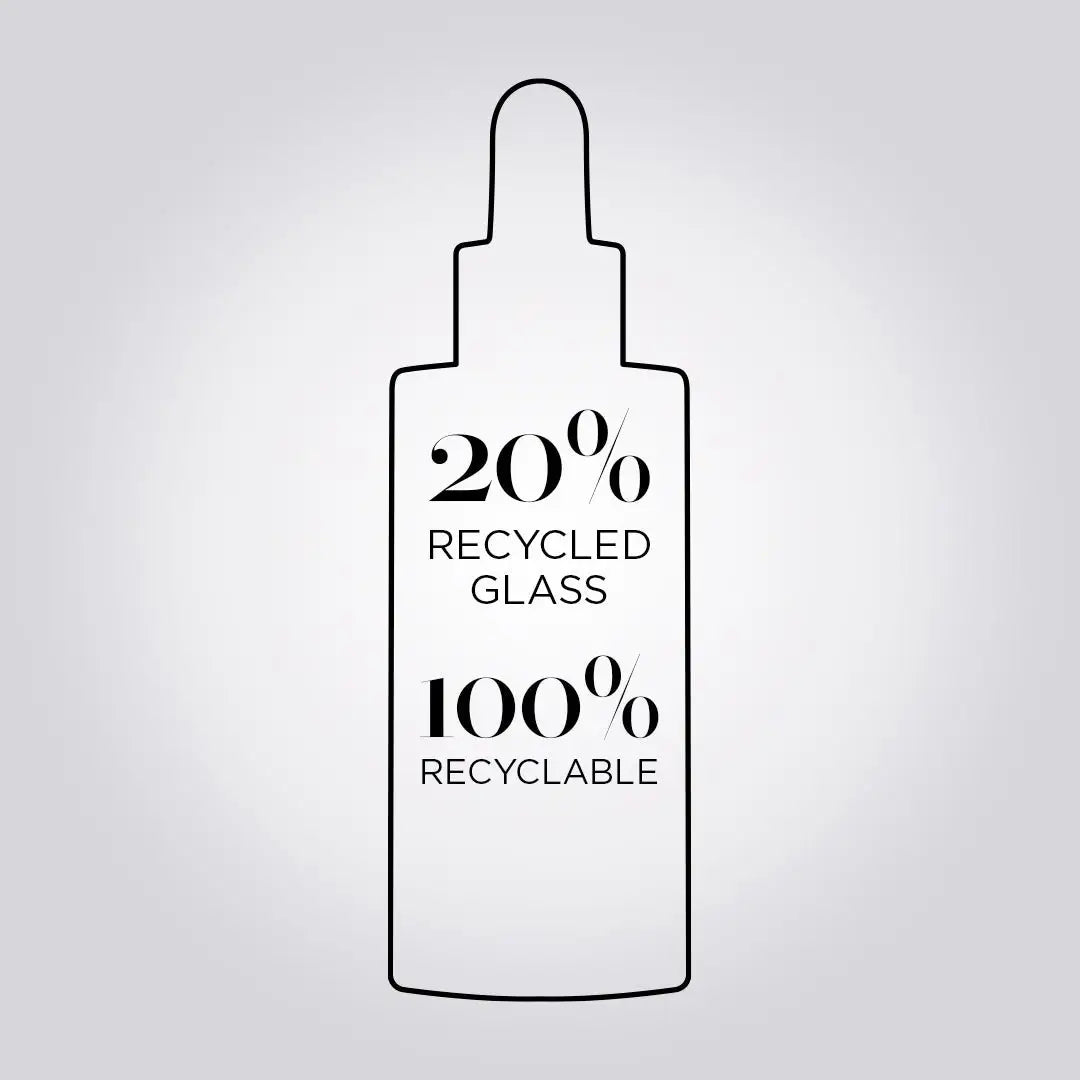 Kerastase Symbiose: Serum Bottle with 20% Recycled Glass & 100% Recyclable Symbol. Eco-Friendly Beauty.