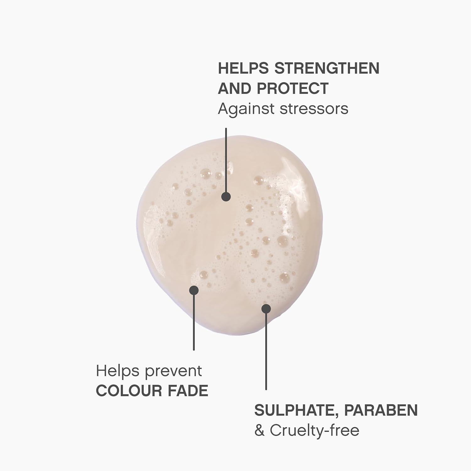 Hair product benefits: Strengthens, protects against stress, prevents color fade, sulphate-free, paraben-free, cruelty-free.