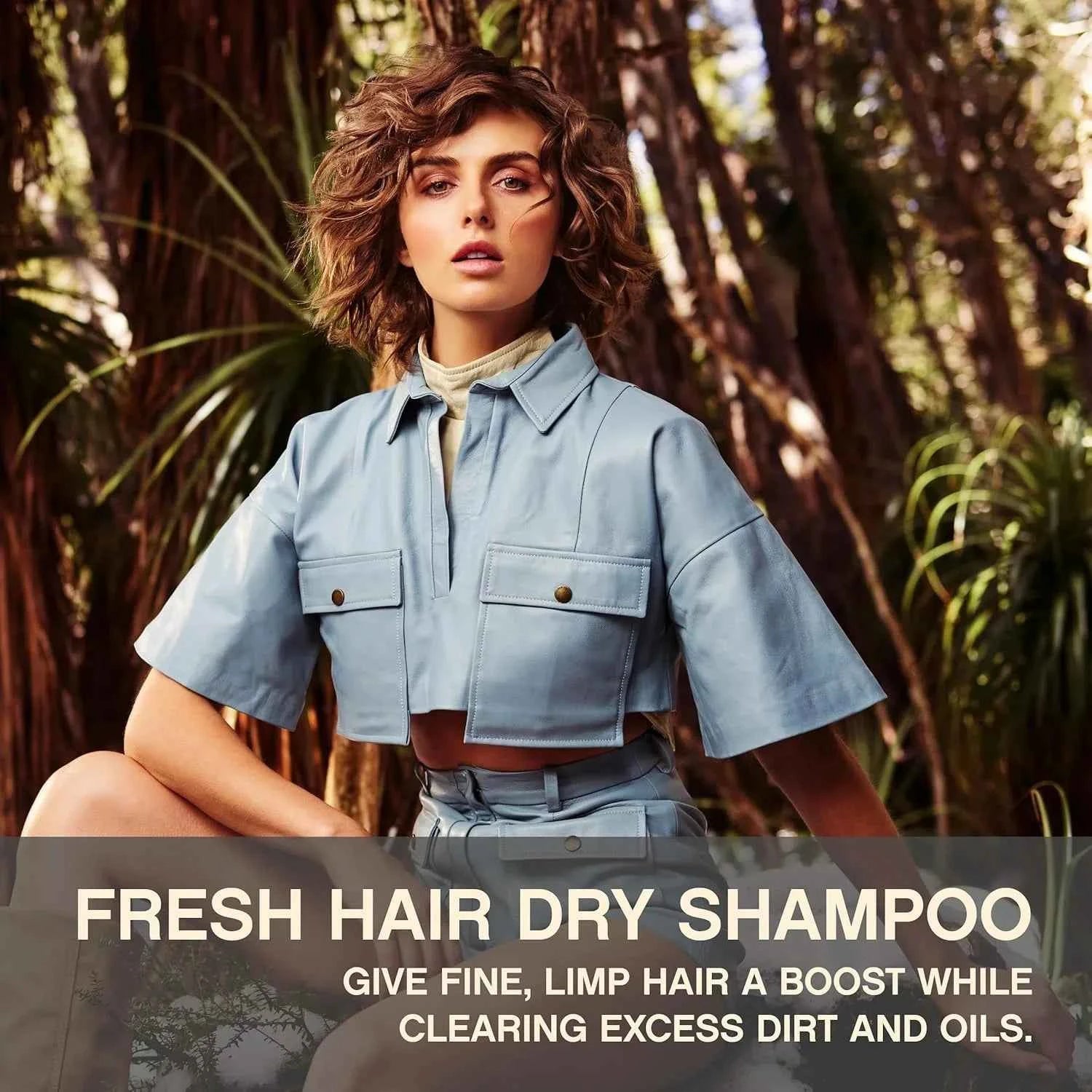 Woman with fresh, voluminous hair after using dry shampoo. Hair care product.