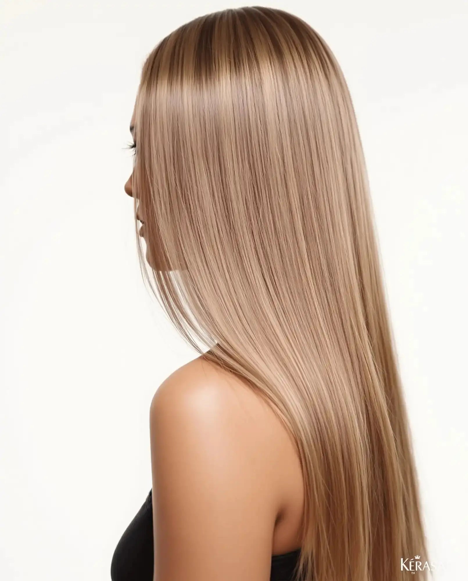 Long, straight, blonde hair.