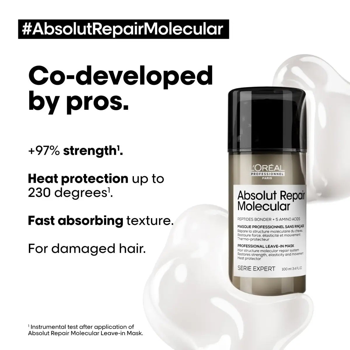 L'Oreal Absolut Repair Molecular Leave-In Mask: Hair Repair, Strength, & Heat Protection. Professional Serie Expert Treatment.