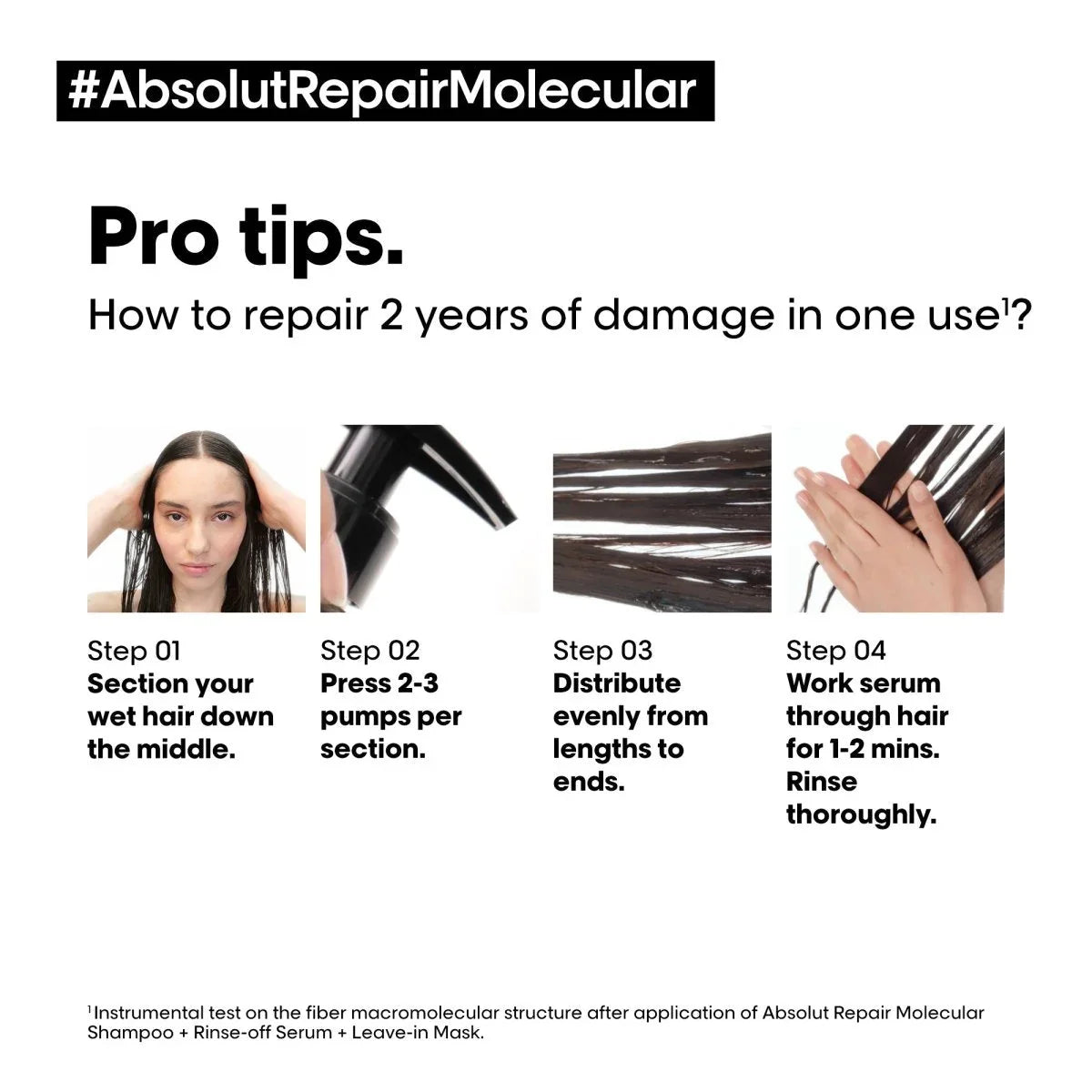 L'Oréal Absolut Repair Molecular Serum: 4-Step Hair Repair Guide. Damaged Hair Treatment with Serum. Hair Routine for Shiny Hair.
