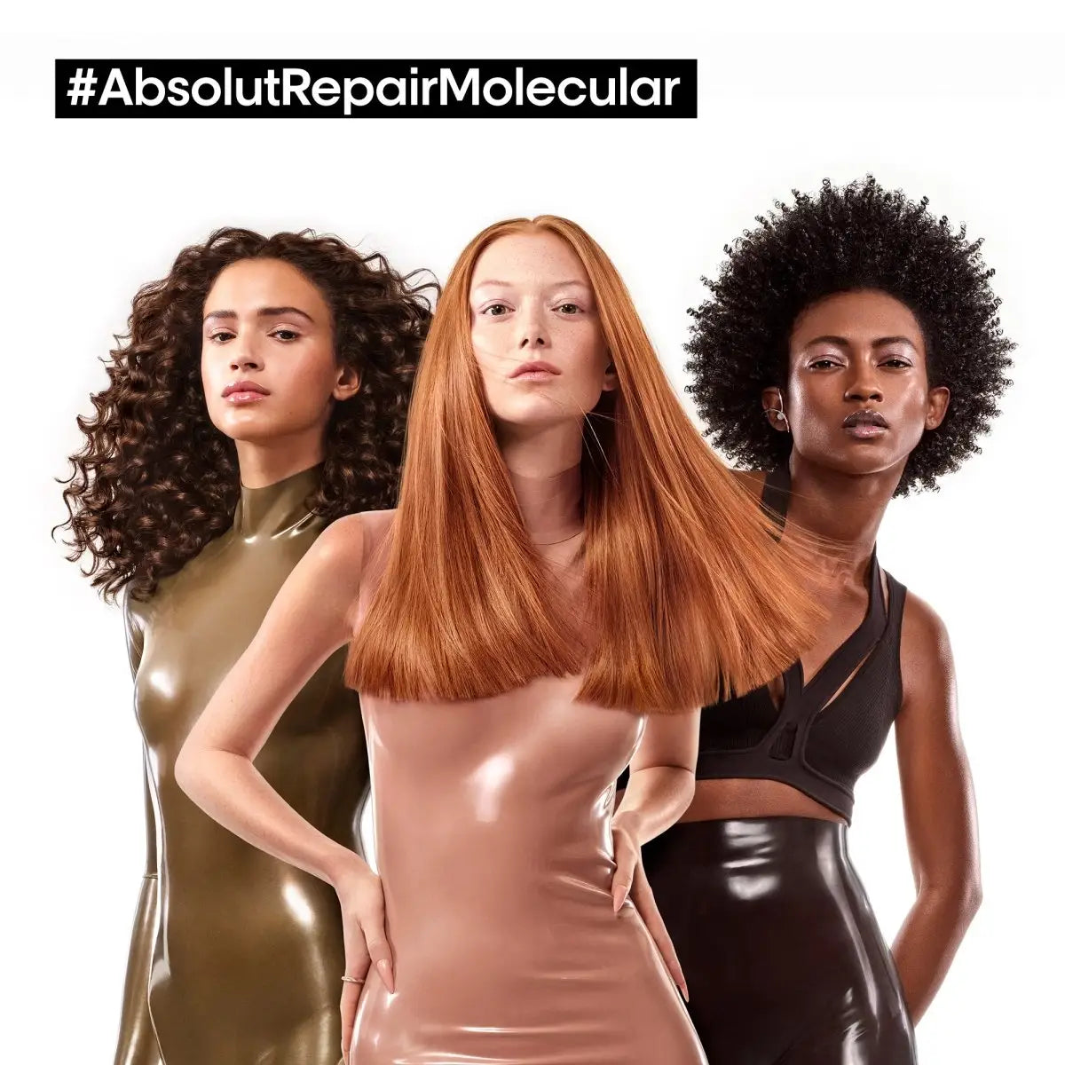 L'Oreal Absolut Repair Molecular: Shampoo for Damaged Hair. Models with healthy, diverse hair. #AbsolutRepairMolecular