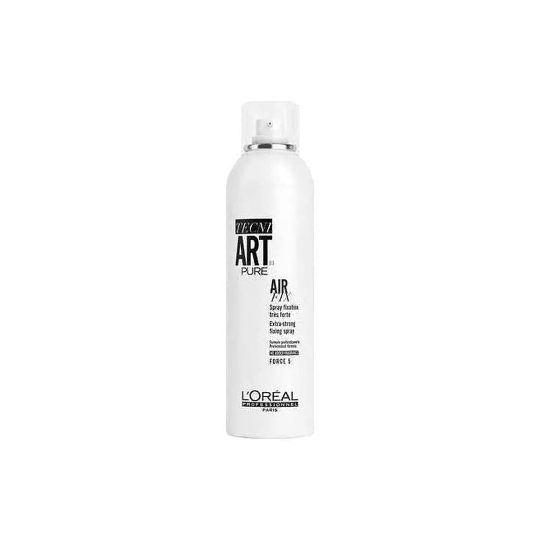 White aerosol spray can of L’Oreal Tecni Art Pure Air Fix, extra-strong fixing spray