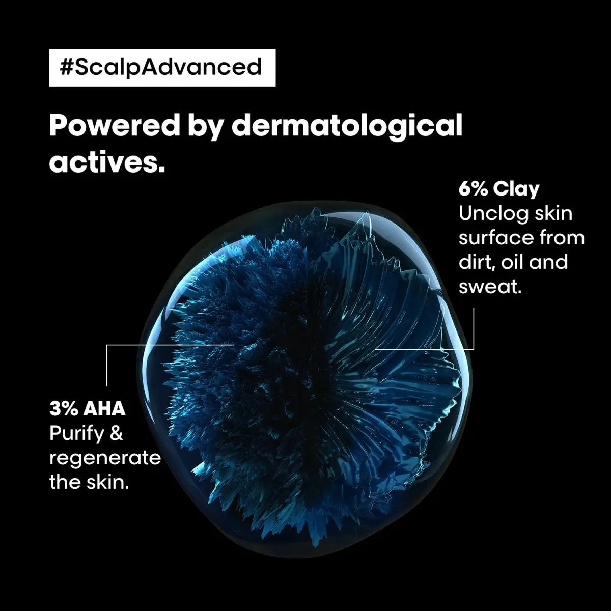 Scalp Advanced: Clay & AHA for scalp health. Dermatological actives unclog pores, purify & regenerate. Oily scalp solution.