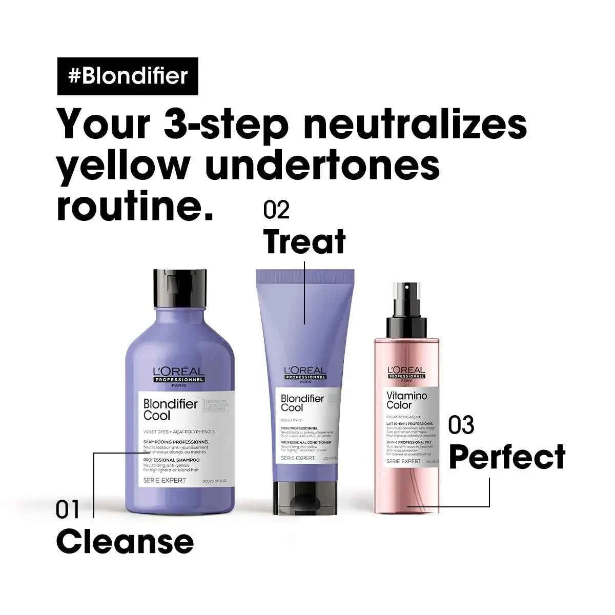 L'Oreal Blondifier: 3-Step Blonde Hair Routine - Purple Shampoo, Conditioner & Leave-in. Neutralize Yellow Tones & Boost Shine!