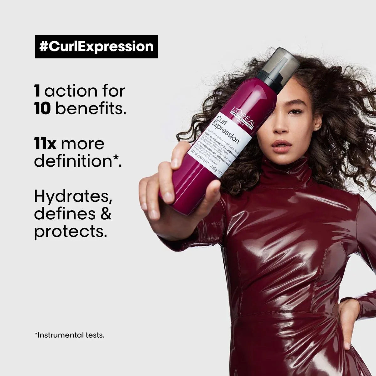 L'Oreal Curl Expression: 10-in-1 Mousse for Curly Hair. Definition, Hydration & Frizz Control. Salon Quality Curls, Product Shot.
