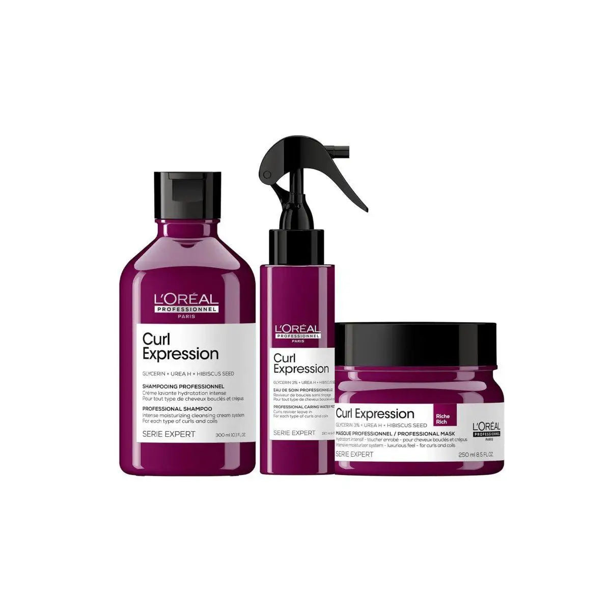 L'Oreal Curl Expression Bundle: Shampoo, Mask & Reviver for Curly Hair. Professional Hair Care. Hydration & Definition.
