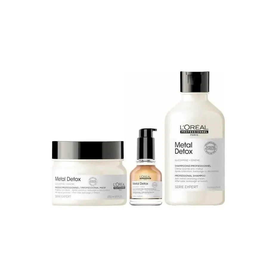 L'Oreal Metal Detox Trio: Shampoo, Mask, Oil - Hair Care Bundle for Detox & Color Protection