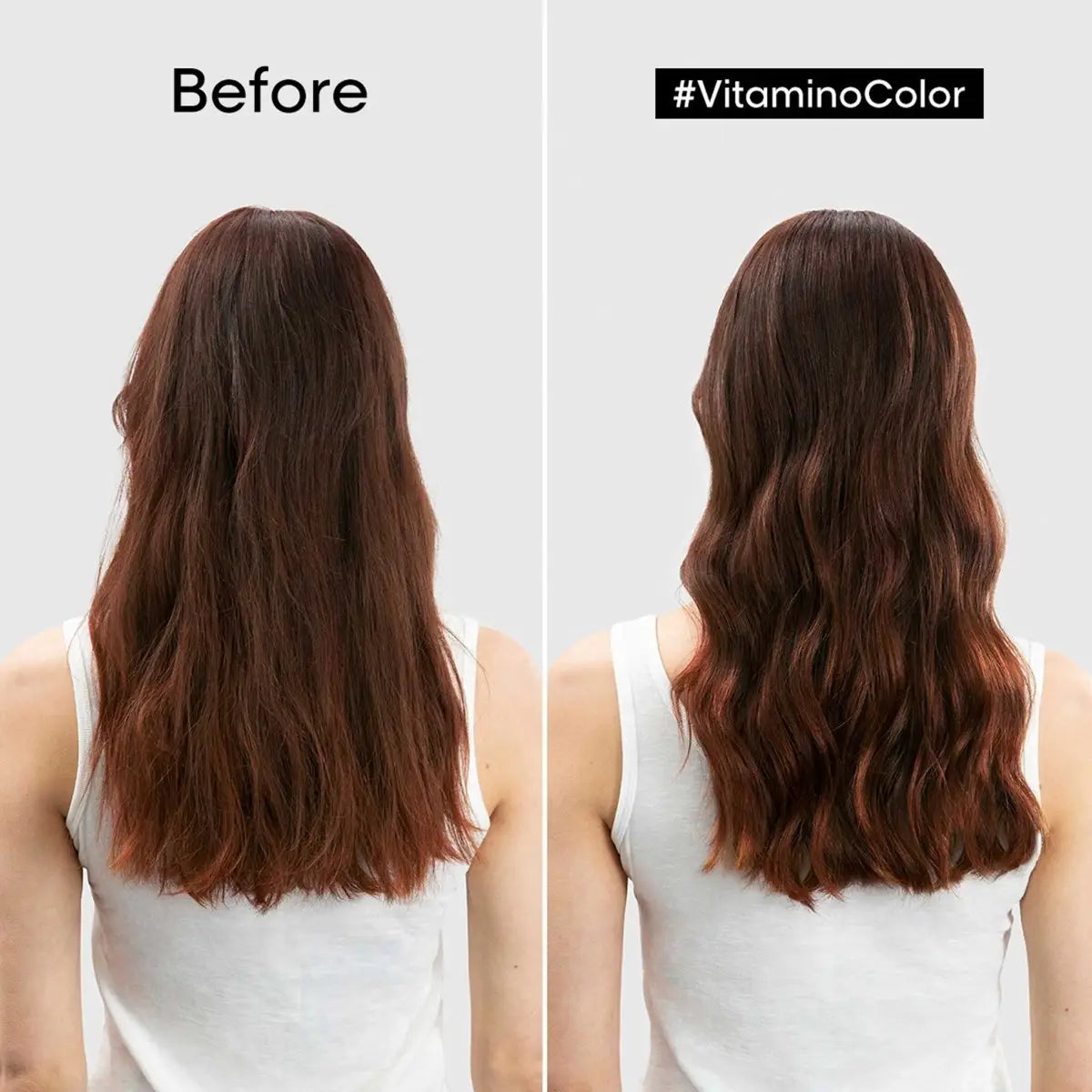 Vitamino Color Before & After: L'Oreal Professionnel Hair Masque for Color-Treated Hair. Vibrant Hair Color Result.