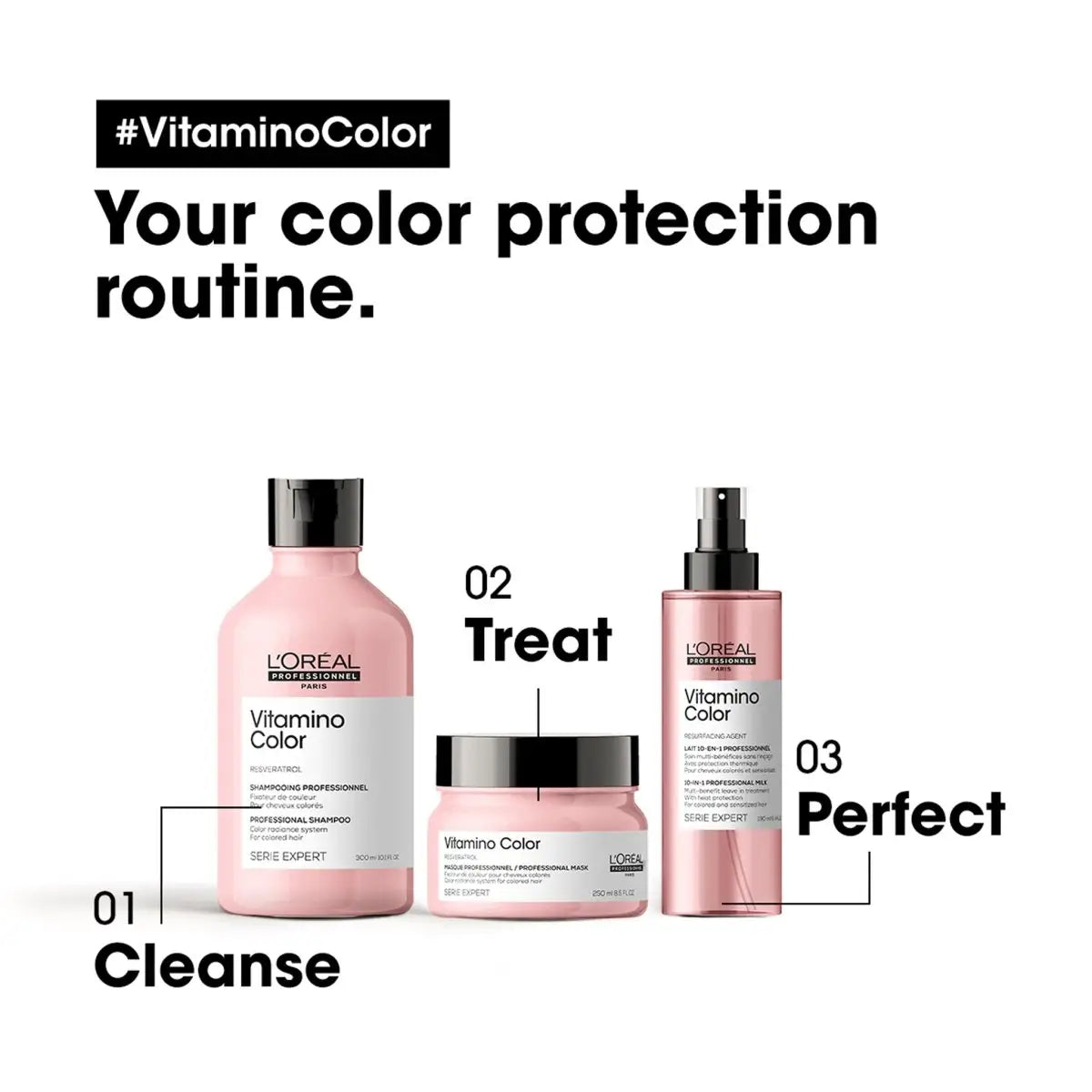 L'Oreal Vitamino Color Haircare Routine: Shampoo, Mask, and Treatment for Color Protection