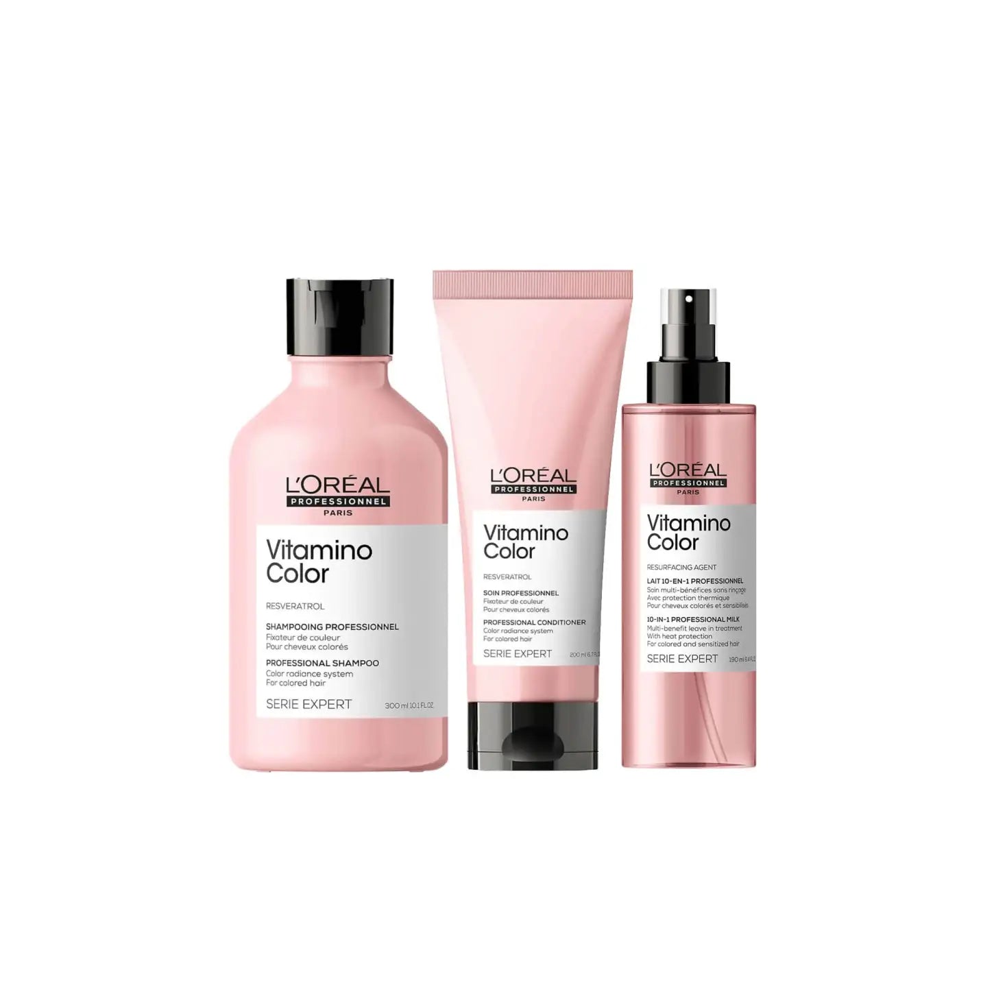 L'Oreal Vitamino Color Haircare Trio: Shampoo, Conditioner & Spray - Color Protection for Color-Treated Hair