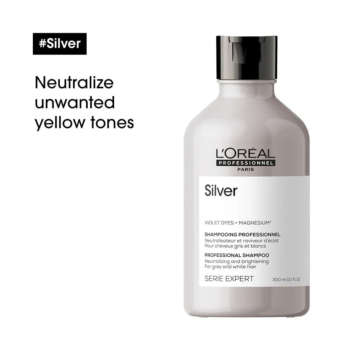 L’Oréal Professionnel Silver shampoo 300ml for neutralizing yellow tones in gray and white hair - blonde shampoo- purple