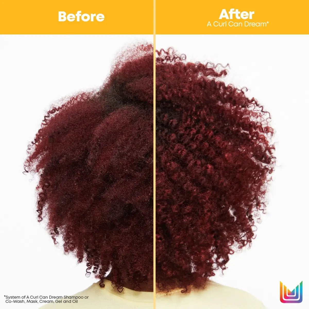 A Curl Can Dream: Before & After Curly Hair Transformation. Defined curls, reduced frizz. System by Matrix for vibrant, healthy curls.