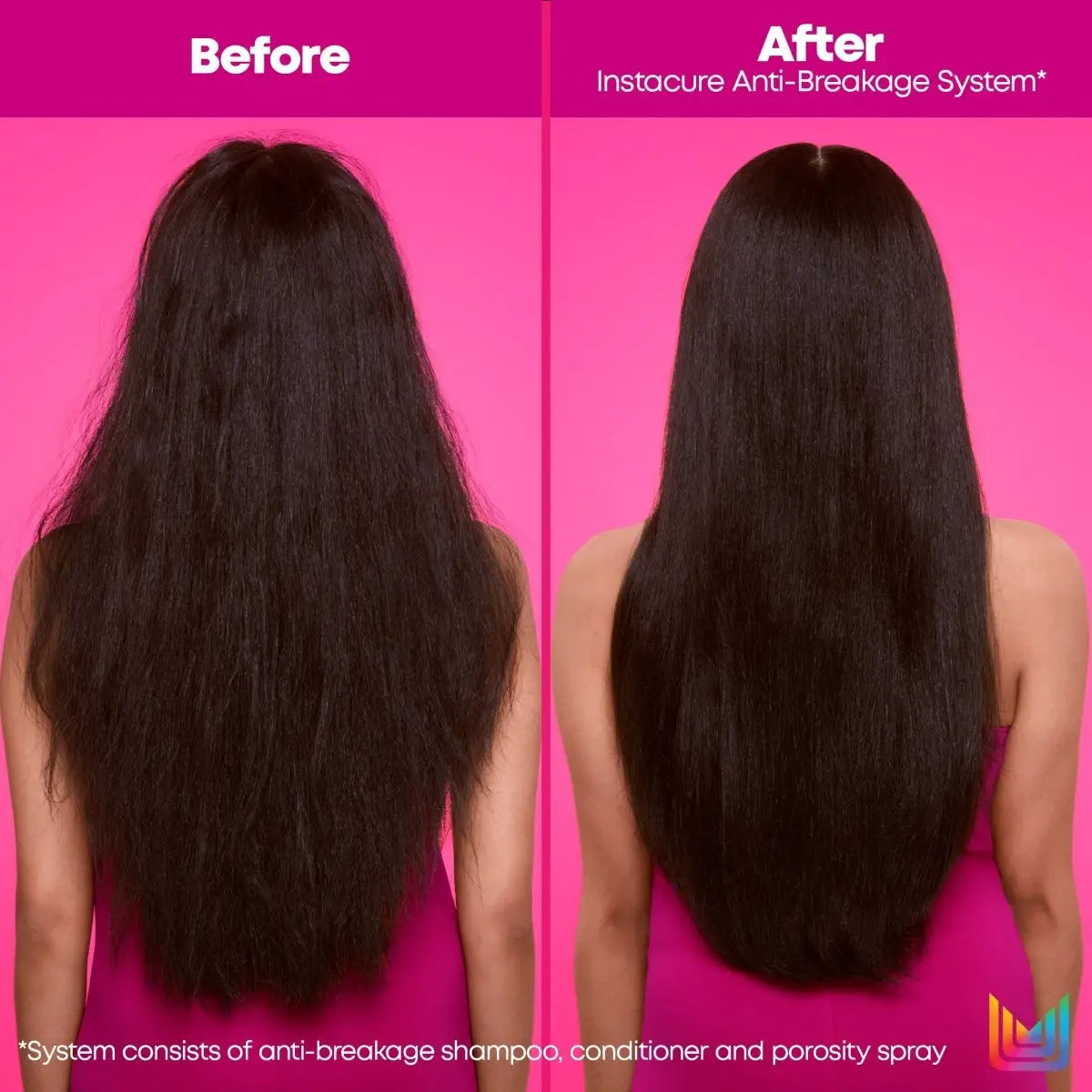 Matrix Instacure: Hair Transformation Before & After. Anti-Breakage System for Damaged Hair.