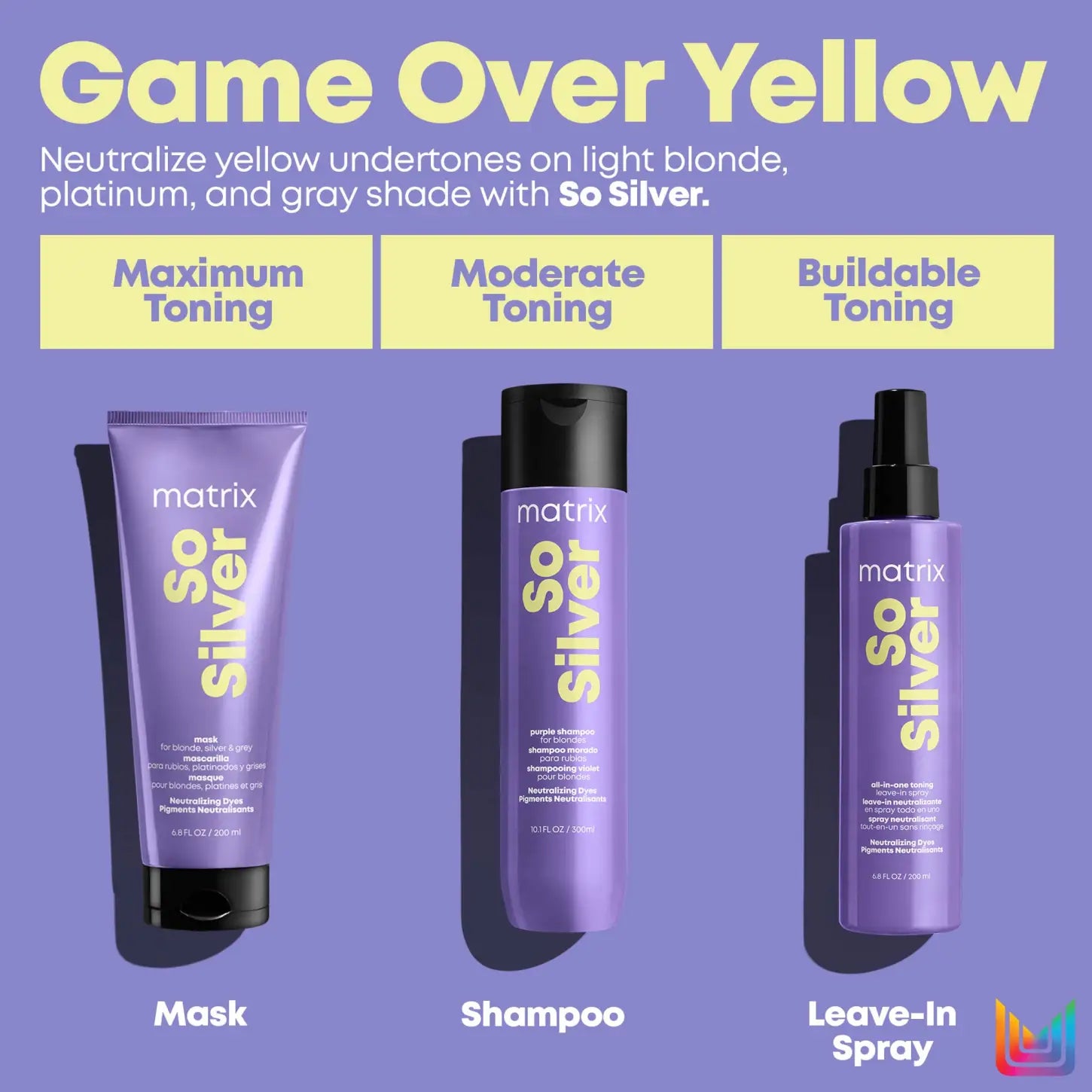 Matrix So Silver Leave-In Toning Spray: Neutralize Yellow on Blonde & Grey Hair