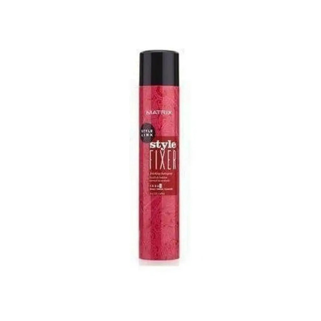Red aerosol can of Matrix Style Link Style Fixer hairspray 400ml