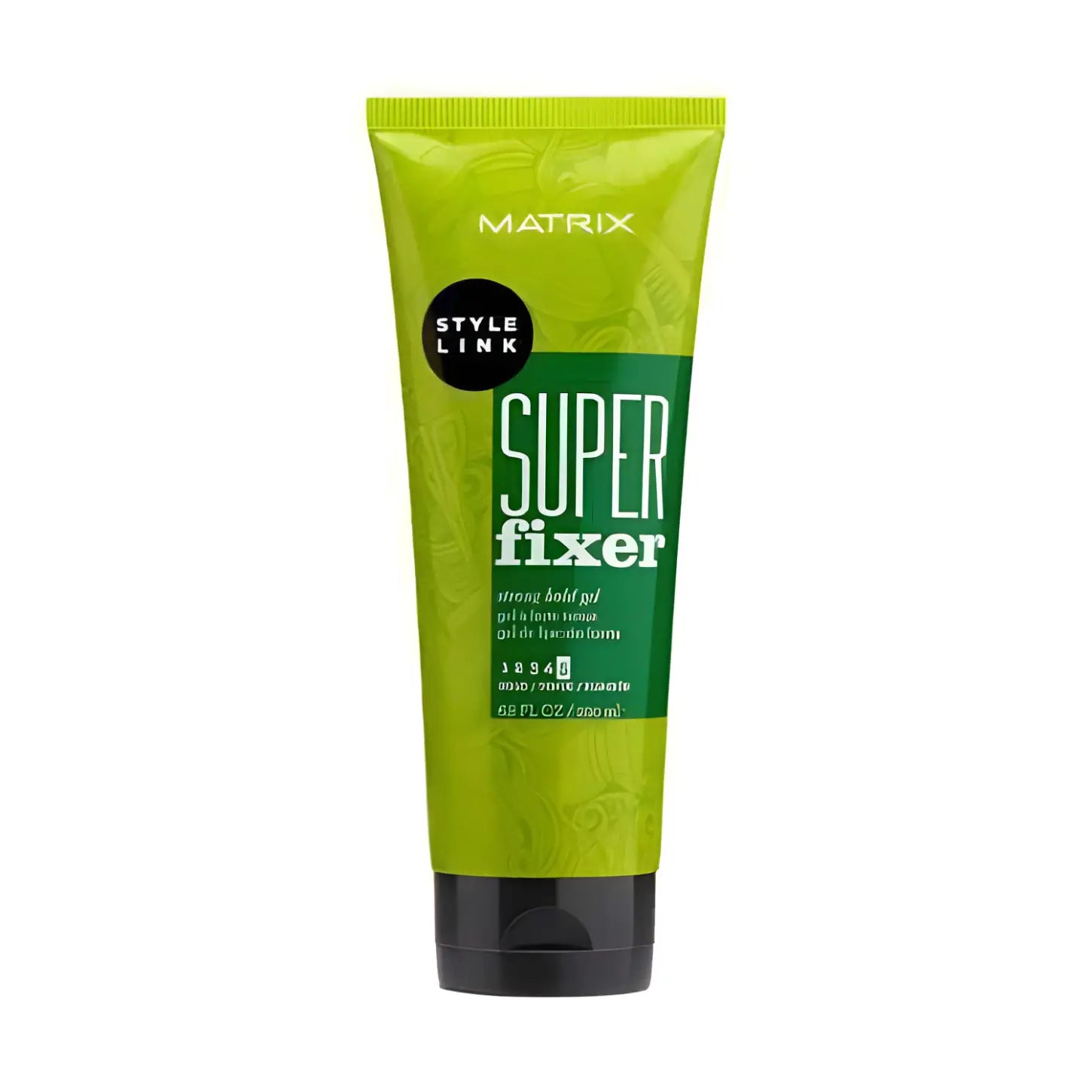 Bright green tube of Matrix Style Link Super Fixer Strong Hold Gel 200ml for lasting hold