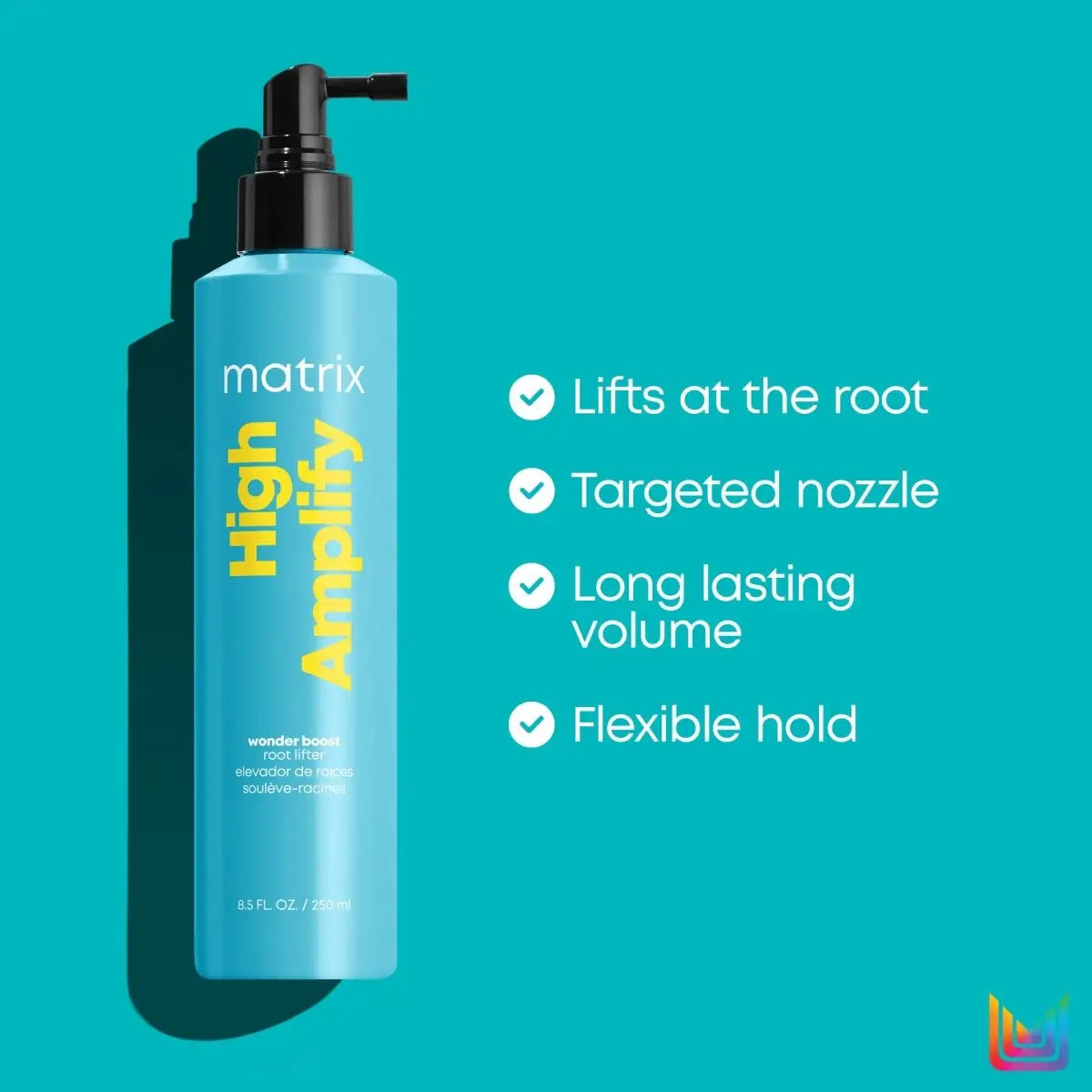 Matrix Total Results High Amplify hair product in blue bottle with pump dispenser - 250ml
