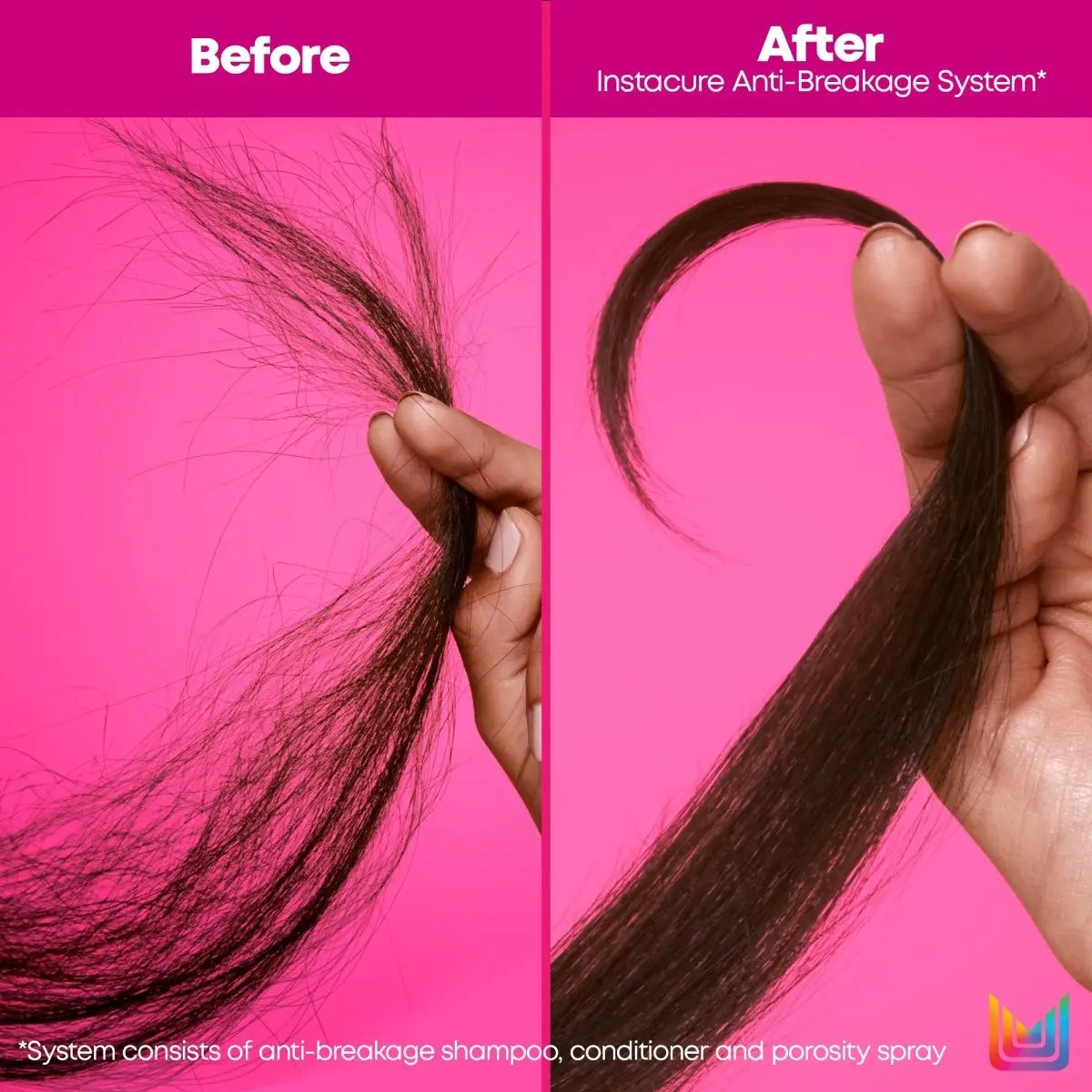 Instacure Anti-Breakage System Before & After: Repair Damaged Hair, Reduce Breakage. Transform Hair with Instacure Shampoo, Conditioner, Spray