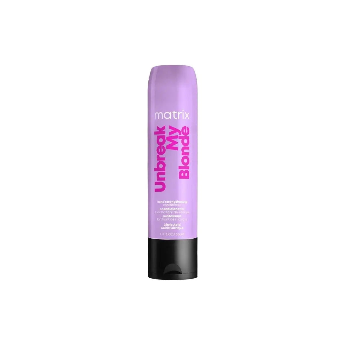 Matrix Unbreak My Blonde Conditioner: Bond Strengthening Hair Care for Blondes. Purple bottle.