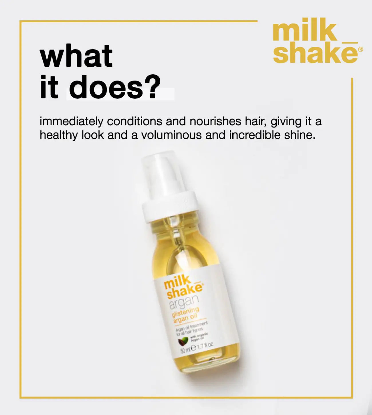 Milkshake Glistening Argan Oil Treatment bottle for nourishing and conditioning hair to add shine