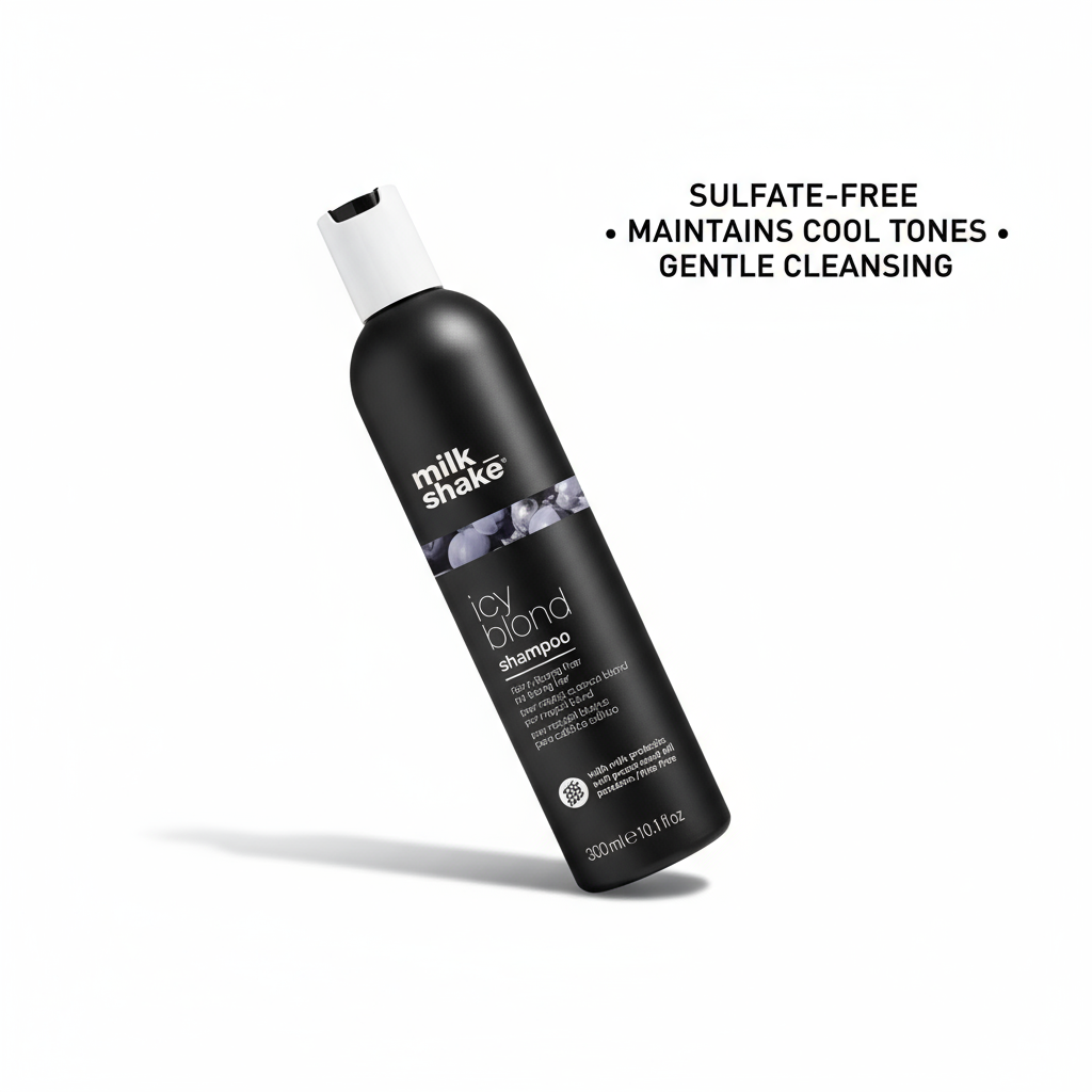 Milkshake Icy Blonde Shampoo sulfate-free bottle maintains cool tones gentle cleansing