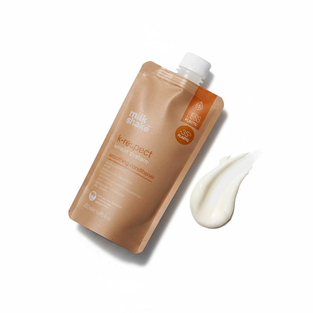 Milkshake K-Respect Smoothing Conditioner pouch with cream texture on white background