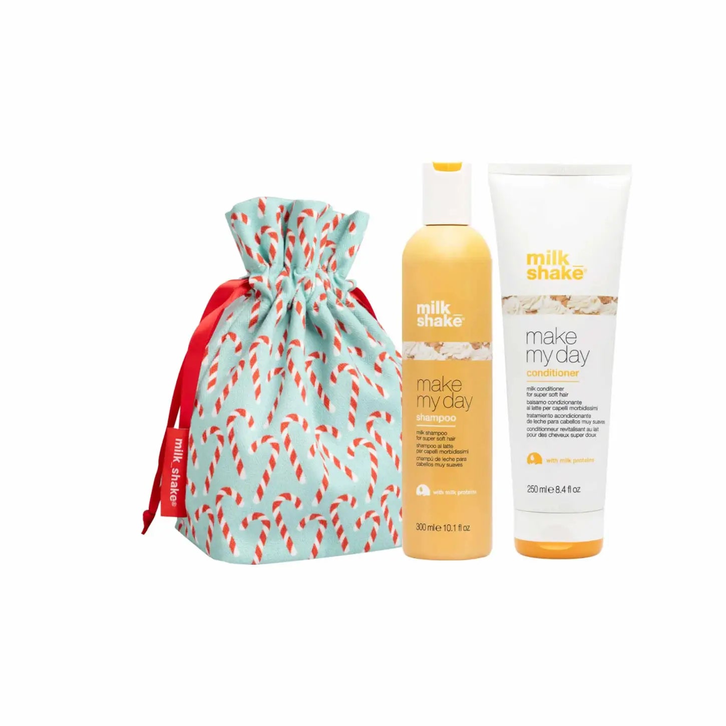 Milkshake Make My Day Holiday Gift Set: Shampoo, Conditioner, & Candy Cane Bag - Soft Hair Gift!