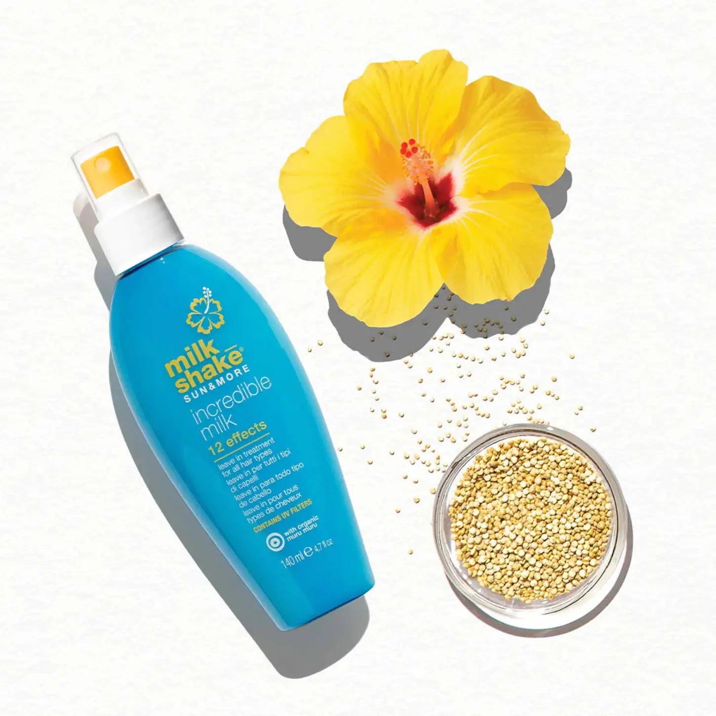 Blue bottle of Milkshake Sun & More Incredible Milk 140ml hair treatment milk