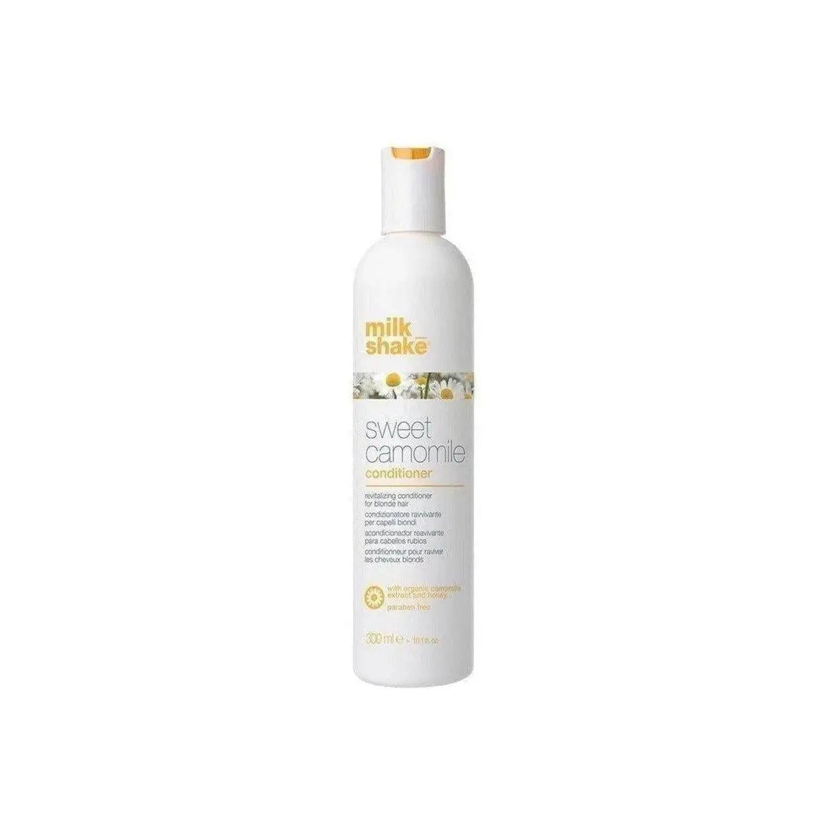 Milkshake Sweet Camomile Conditioner bottle with white and yellow design for hair care