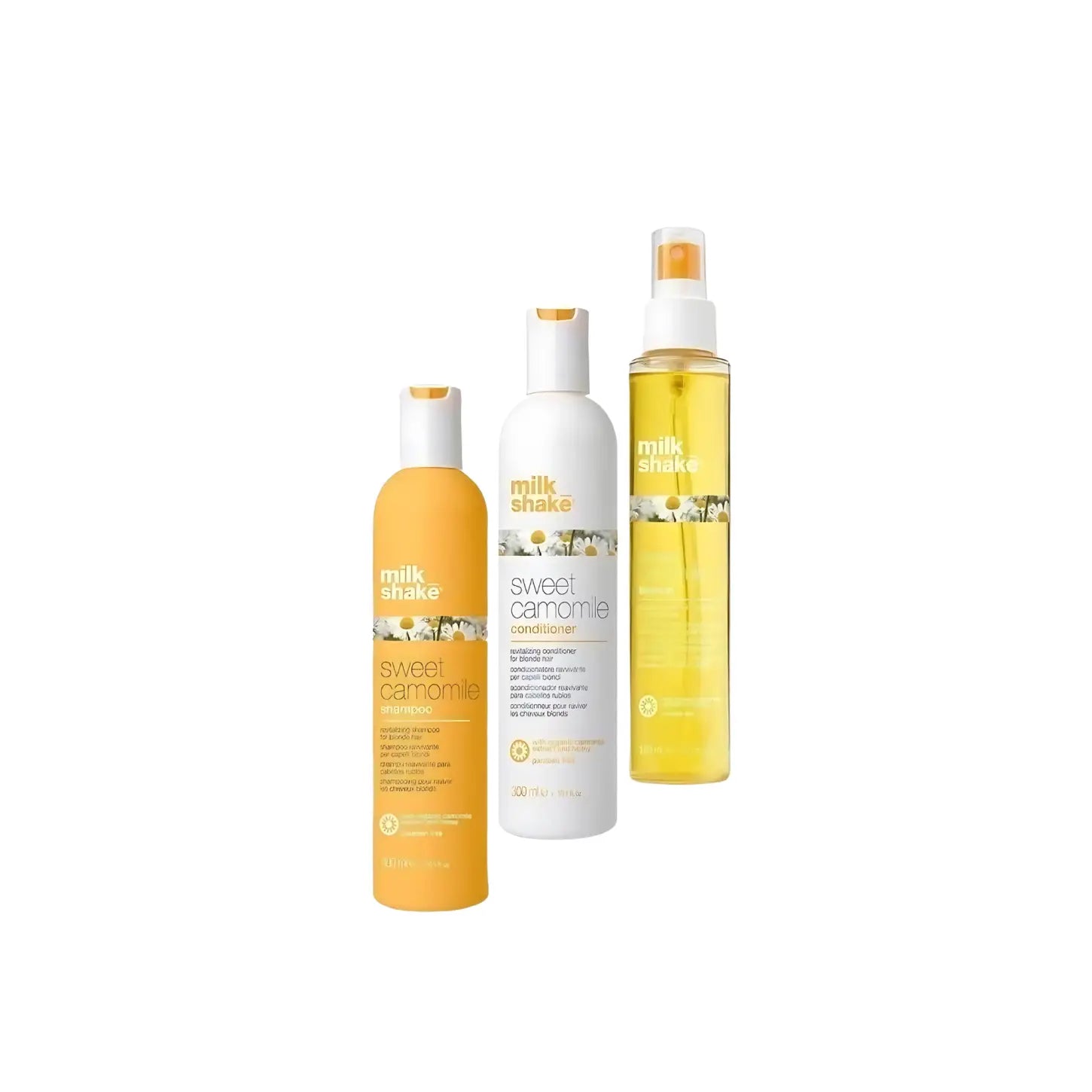 Milkshake Sweet Camomile Trio Bundle: Shampoo, Conditioner & Hair Treatment for Blonde Hair.