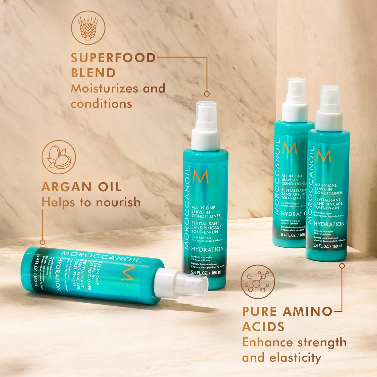 Moroccanoil All In One Leave In Conditioner 160ML provides hydration and nourishment for all hair types.