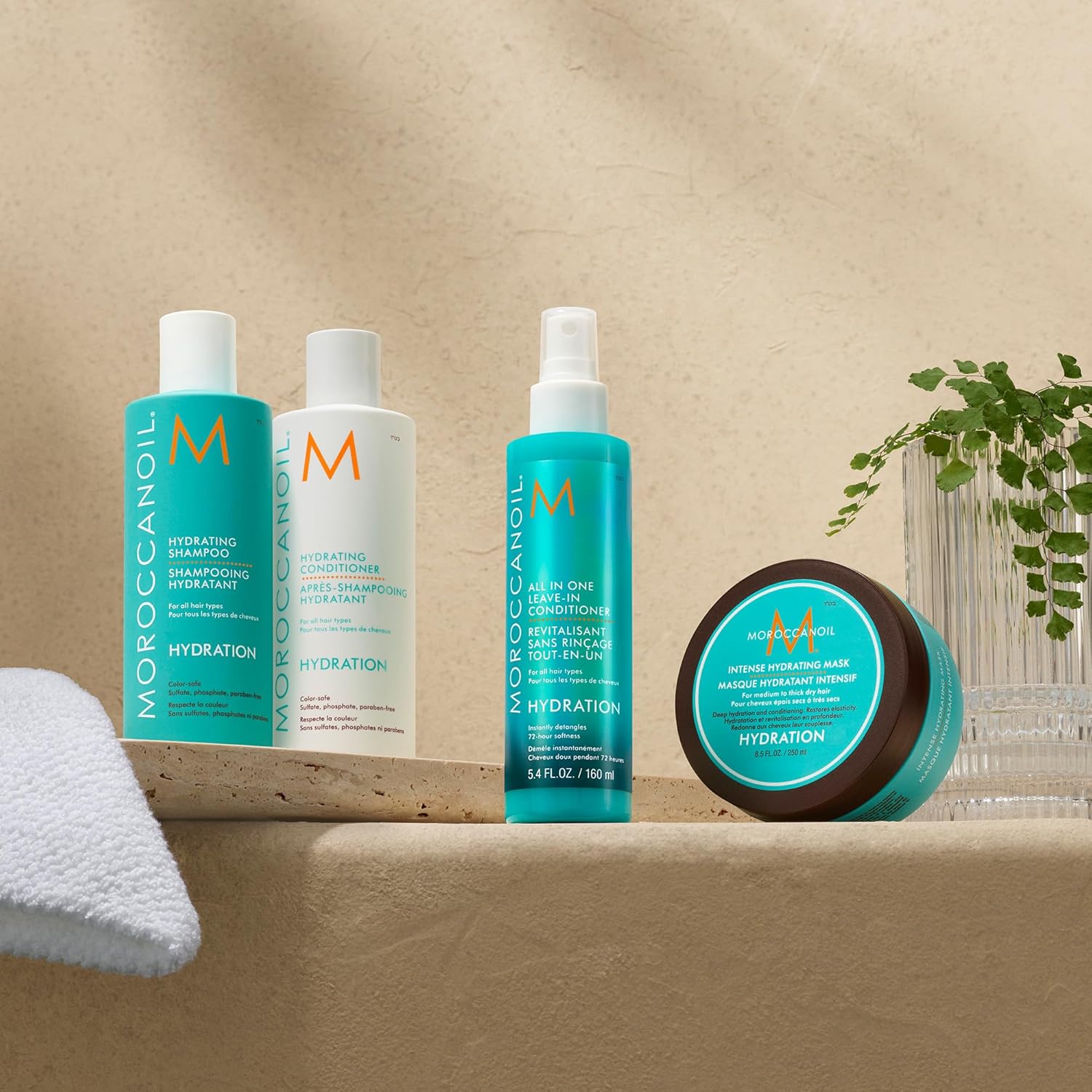Moroccanoil All In One Leave In Conditioner 160ML displayed with complementary hydration products for healthy hair.
