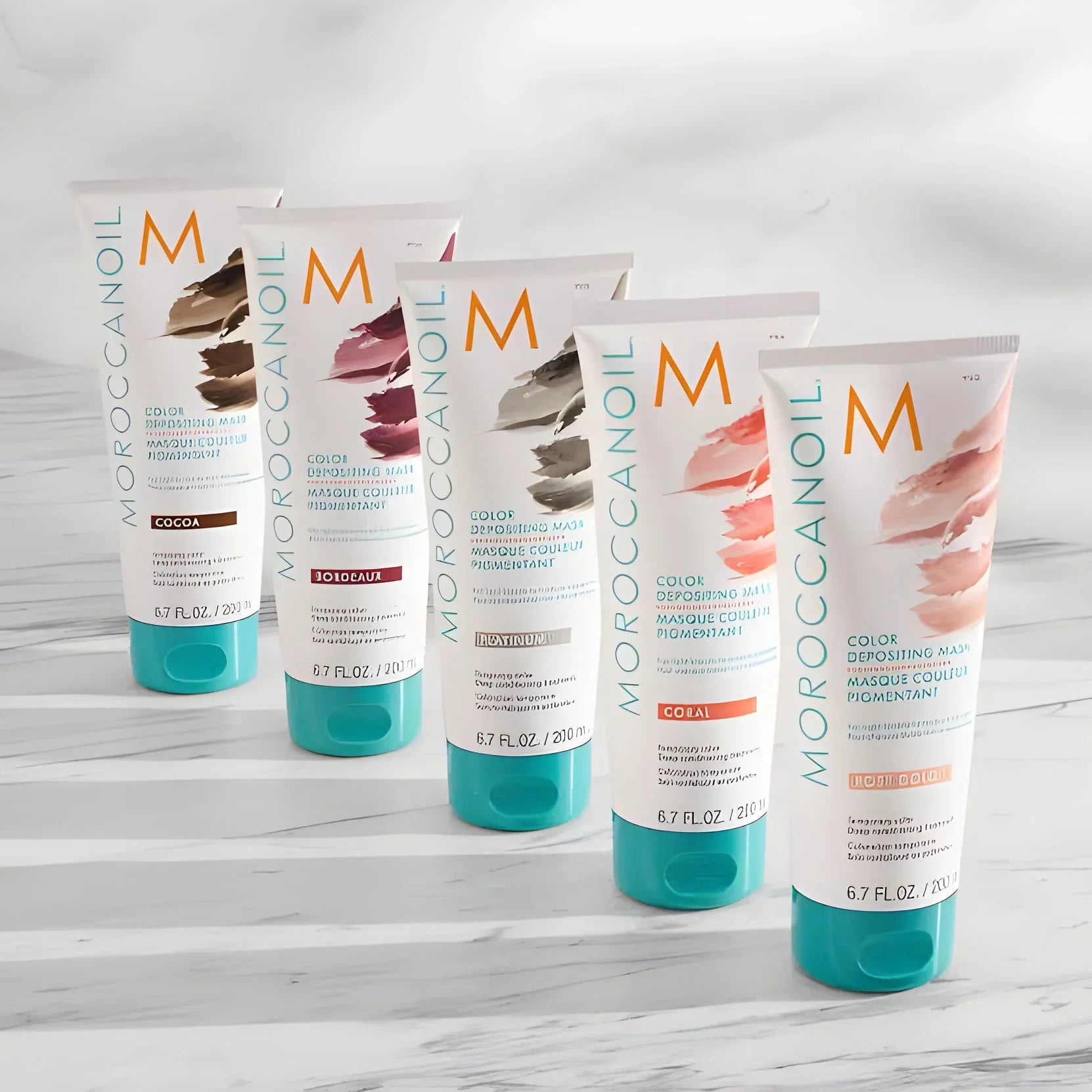 Moroccanoil Color Depositing Hair Masks: Cocoa, Bordeaux, Platinum, Coral, Rose Gold. Color enhancing & hydrating treatment.