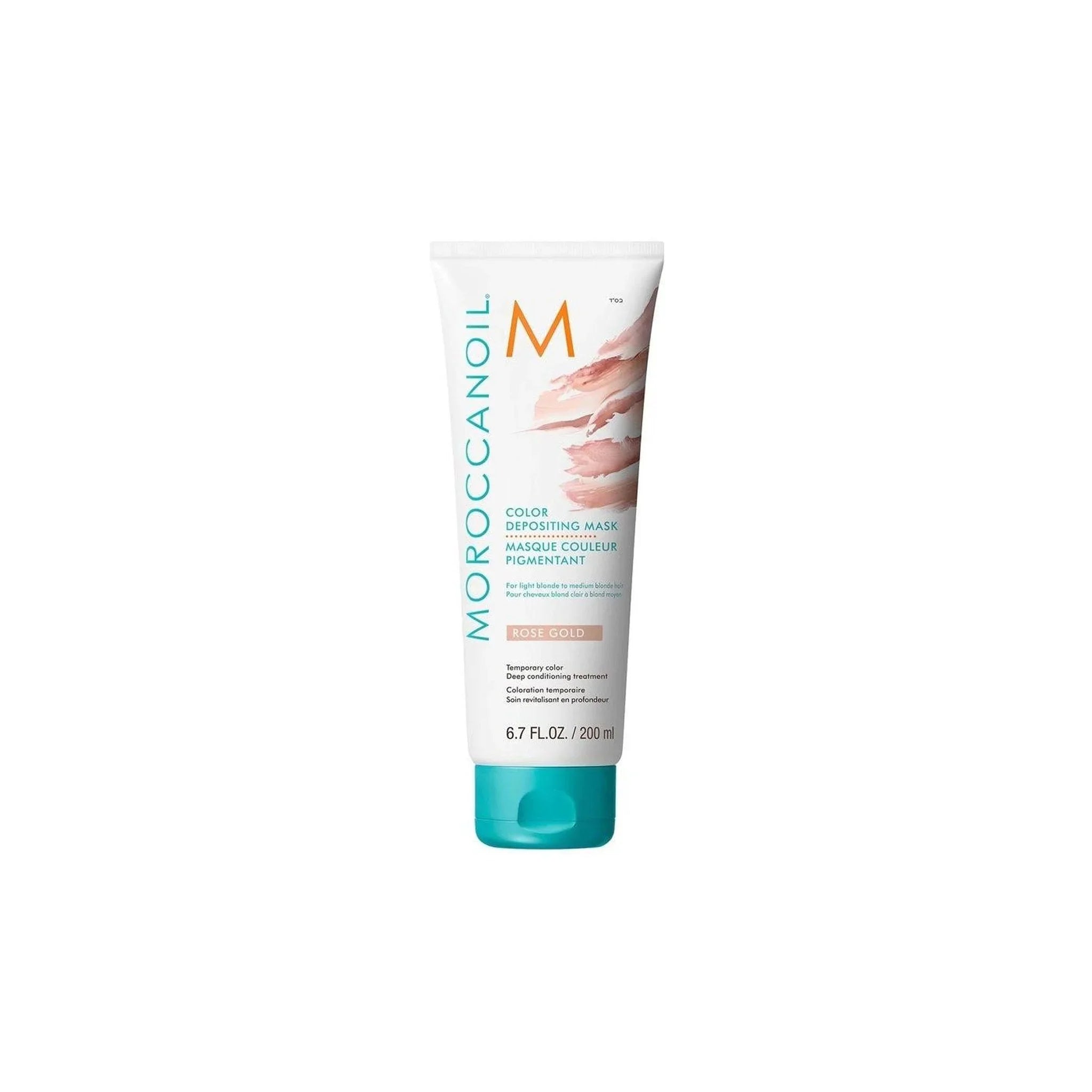 Moroccanoil Color Deposit Mask in Rose Gold 200ml tube showcasing color deposit benefits