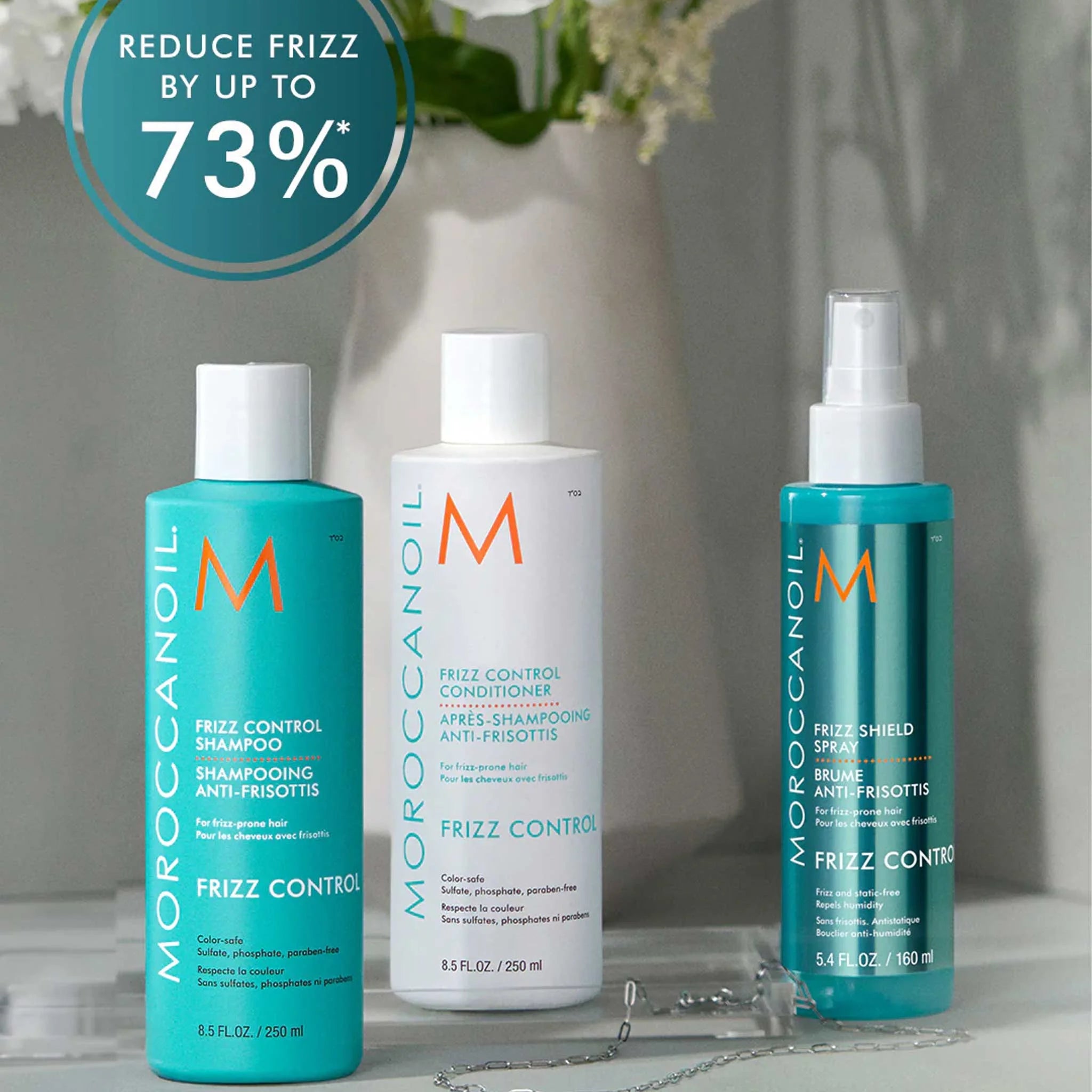 Moroccanoil Frizz Control Set: Shampoo, Conditioner & Shield Spray. Reduces Frizz up to 73%! Hair Products