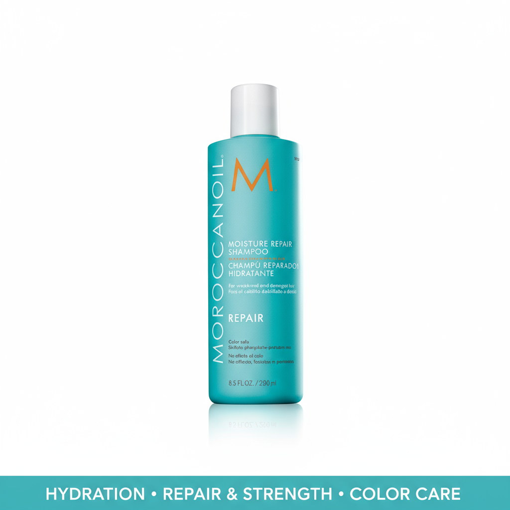 Moroccanoil Moisture Repair Shampoo bottle for hydration repair strength and color care